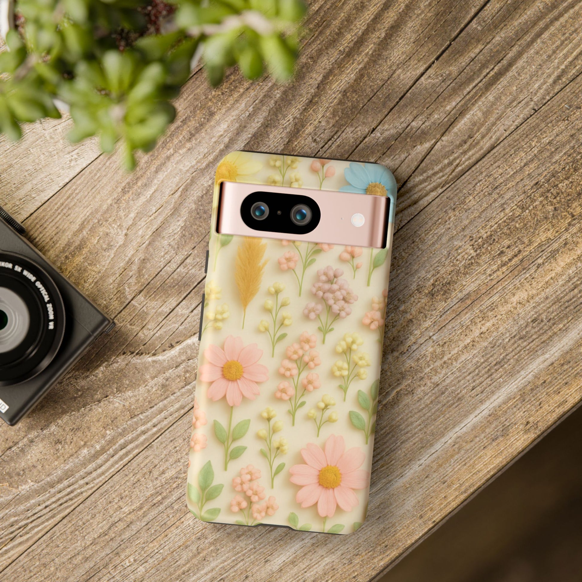 Pastel Dried Flowers Illusion Phone Case 3D Realistic Pressed Floral Design, Bright Botanical Aesthetic, Soft Nature-Inspired CoveriPhone & Galaxy