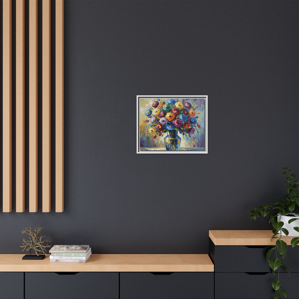 Impression sur toile bouquet floral aquarelle - Tableau mural encadré mat - Illusion de peinture à l'huile vibrante