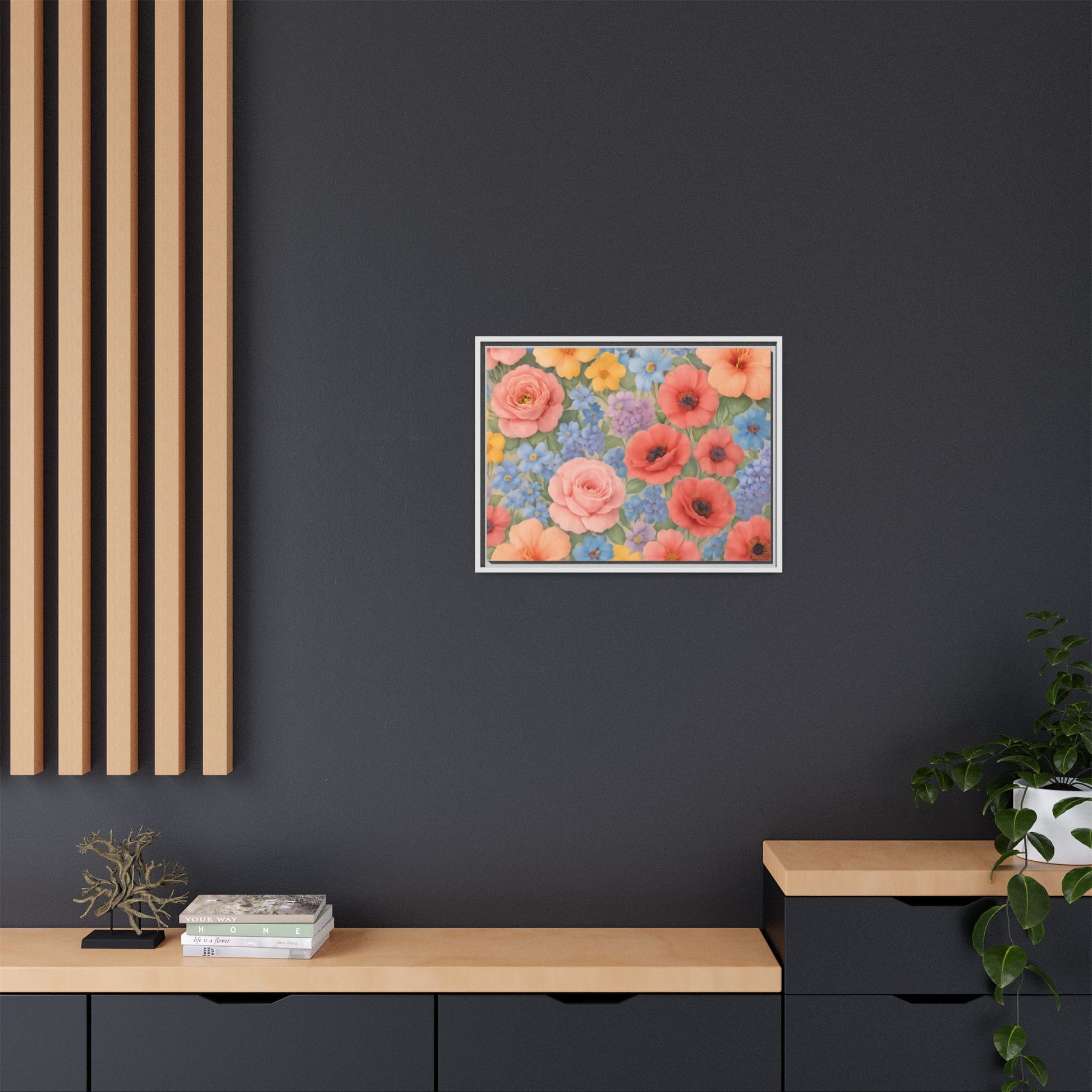 Luxury Framed Floral Canvas – Bold Multi-Color Botanical Wall Art, Elegant Nature-Inspired Accent for Living Room, Bedroom, or Office Décor Gift for Mom