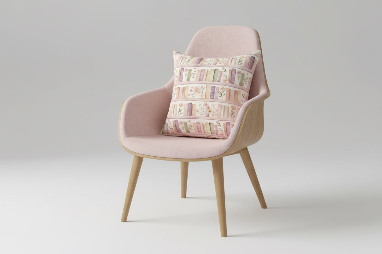 Lavender Romantic Books & Floral Square Pillow — Bedroom Decorative Throw Pillow