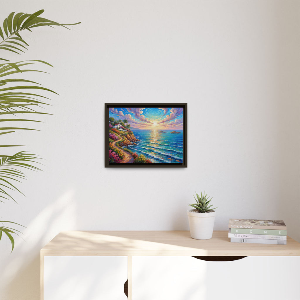 Toile imprimée florale océanique | Décoration murale colorée et lumineuse de paysage marin, œuvre d'art de bureau encadrée et mate