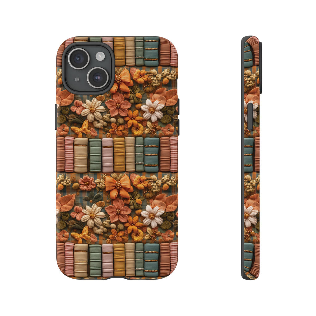 3D Illusion Boho Floral and Books Phone Case Gift for Her Phone 15, Samsung iPhone Samsung Gift for Her Case iPhone 15, Samsung iPhone Samsung Accessory Gift for Her