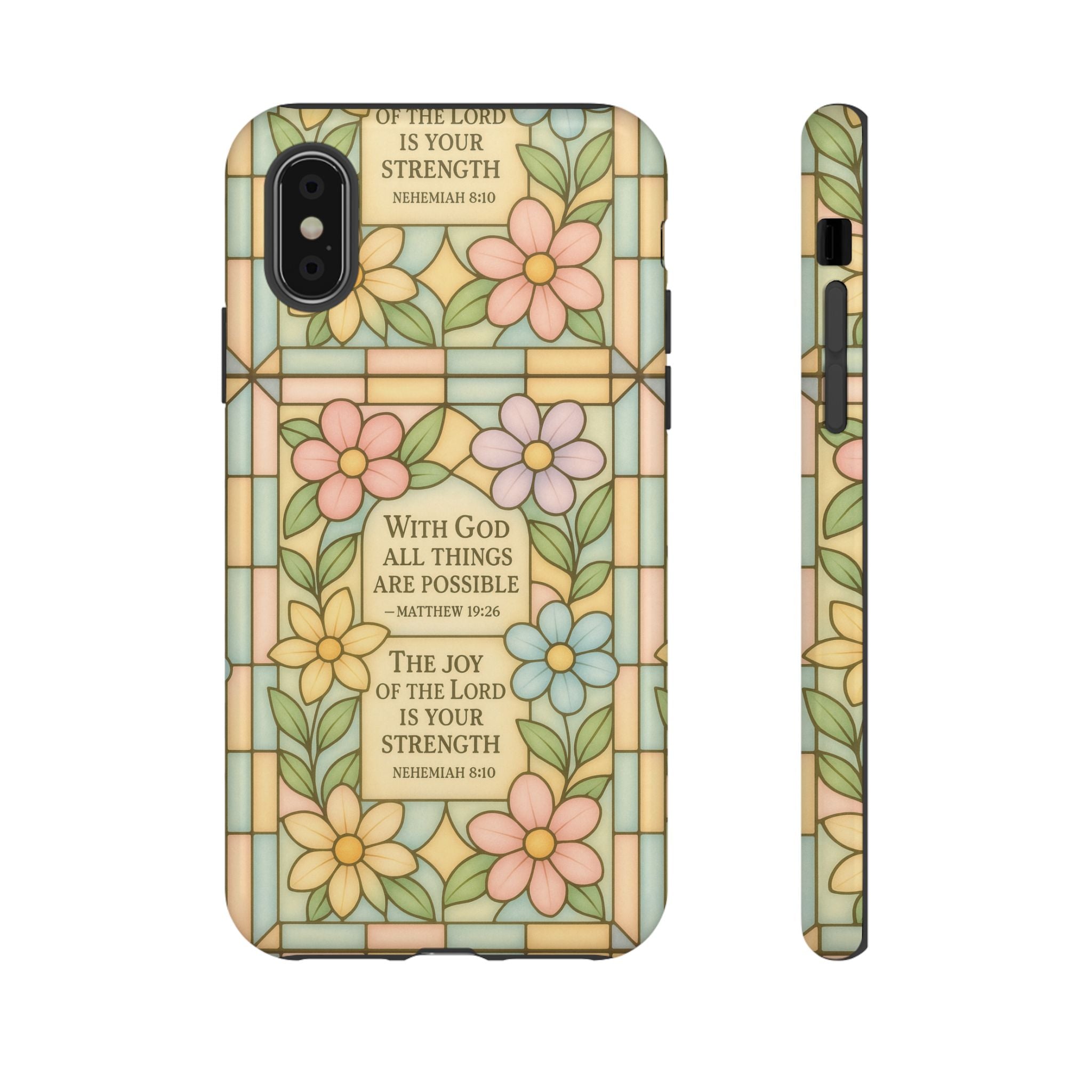 Pastel Stained Glass Bible Verse Phone Case Christian Affirmation Cover, Soft Geometric Design, iPhone Samsung Google, Faith Gift for Her Bible Verse or Affirmation | Protective, Inspirational Gift for Christians