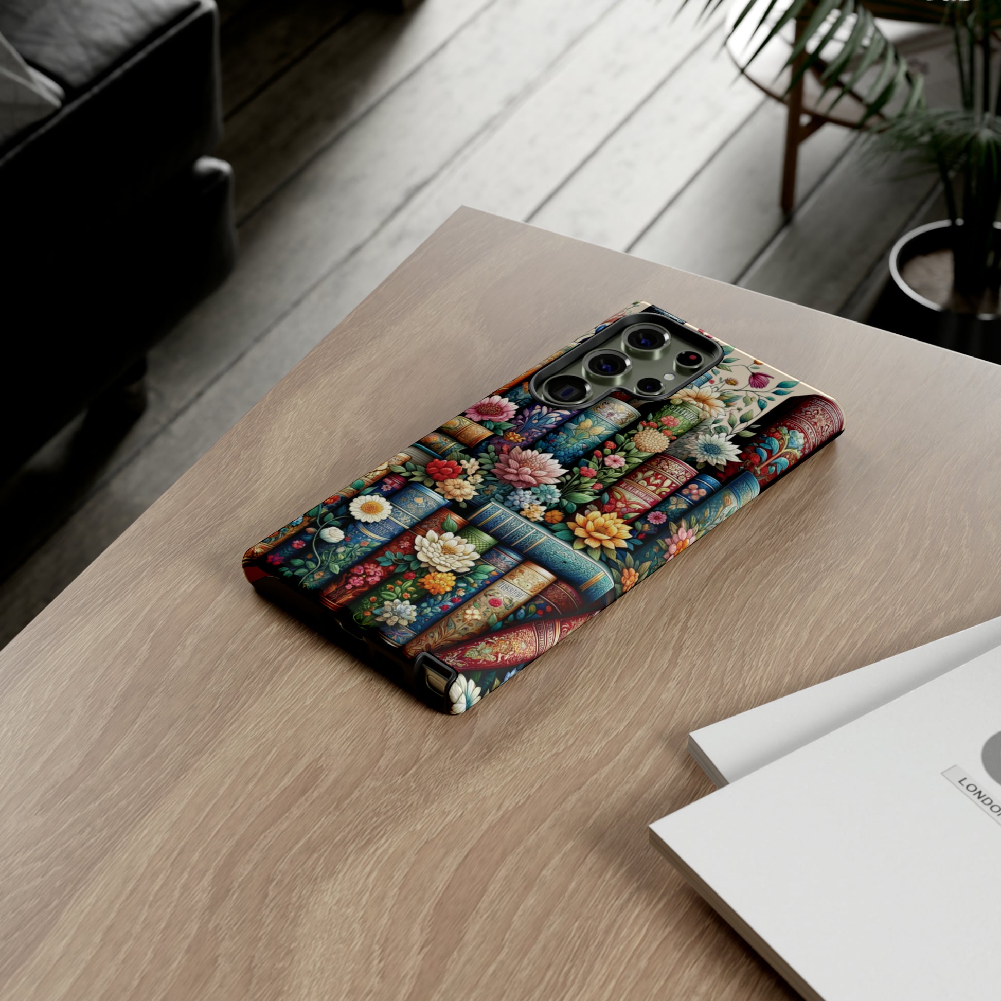 Books and Floral Boho Luxury Phone Tough Case Floral Elegant Durable Stylish for Modern Devices iPhone 15, Samsung iPhone Samsung Accessory Gift for Her.
