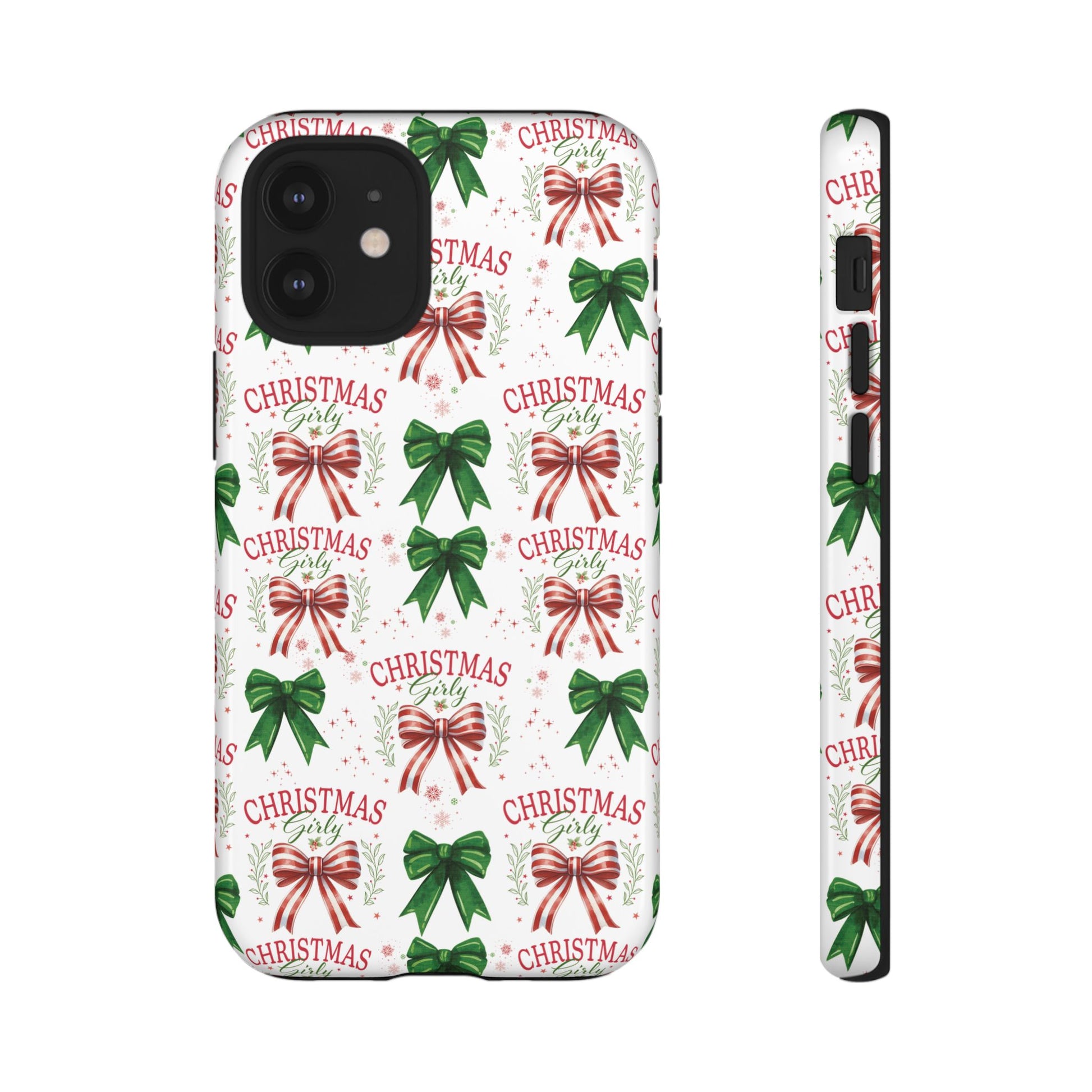 Girly Christmas Coquette Bows Pastel Phone Case for iPhone 17 16 15 23 Samsung, and Pixel | Stylish Protective Cover Gift for Her Perfect for Floral Lover