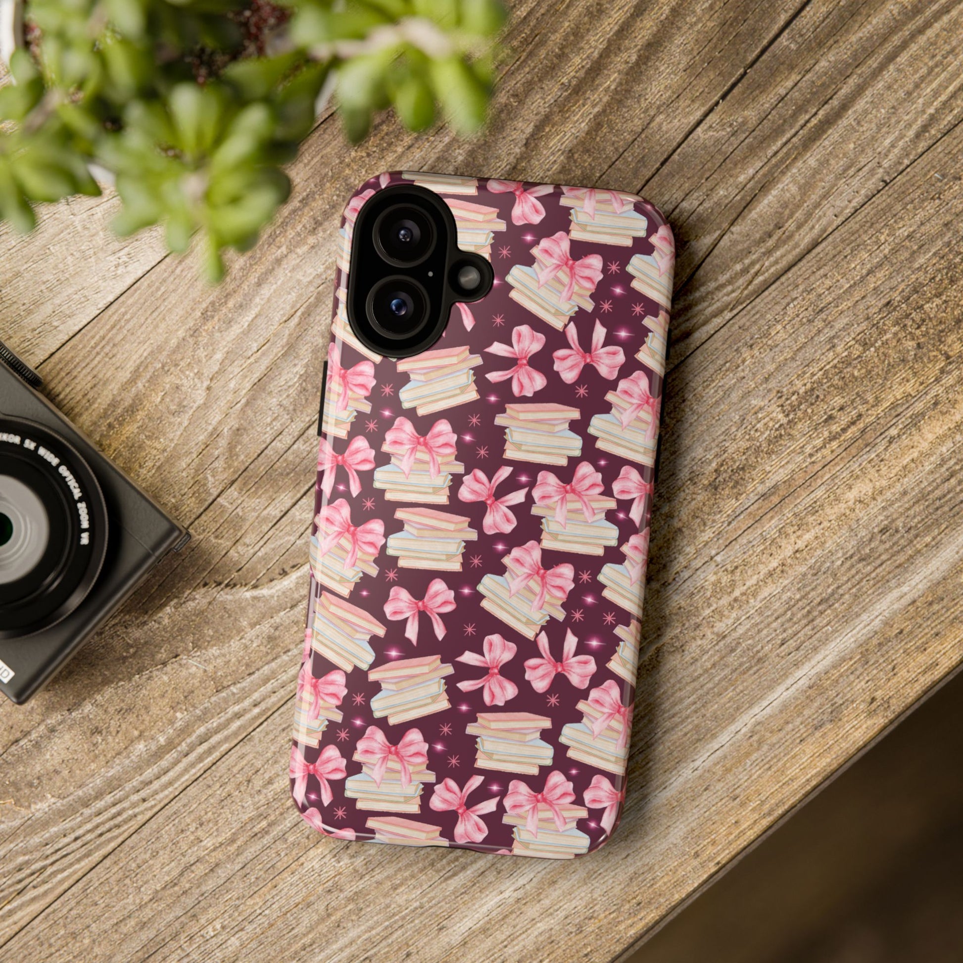 Coquette Pink Bows & Books Phone Case for iPhone 16 15 14 13 12  21 23 Samsung, and Pixel | Stylish Protective Cover Gift for Her Perfect for Floral Lover