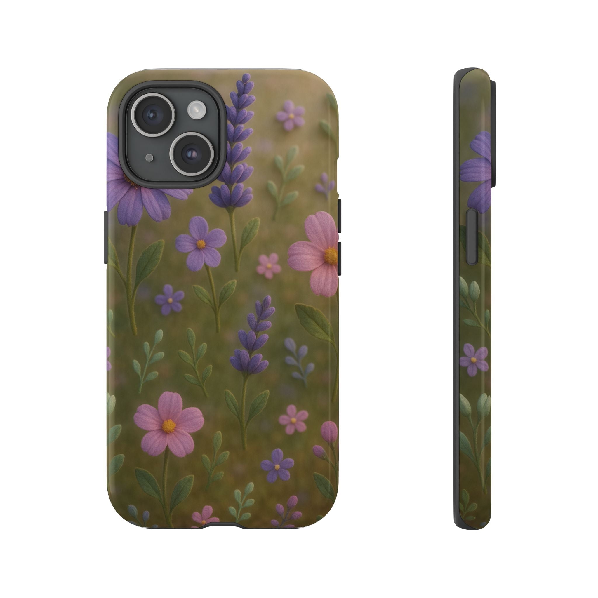 Pastel Flowers 3D Illusion Wildflower Phone Case Cute Pastel Floral Design in Lavender, Pink, Mint Green Aesthetic Protective Case for iPhone and  Android