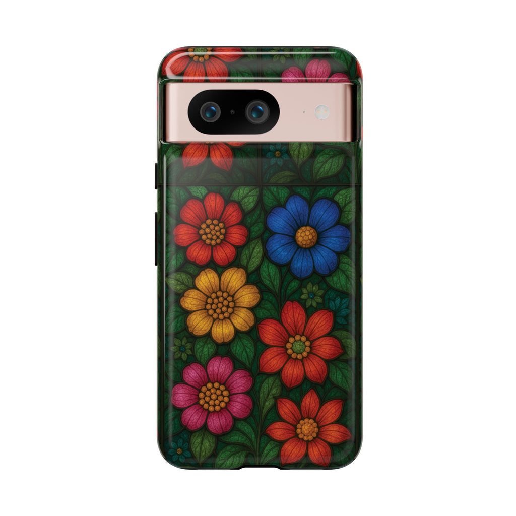 Coque de téléphone effet vitrail floral lumineux Art abstrait coloré, Étui de protection esthétique pour iPhone, Samsung et Google, Idée cadeau unique pour maman