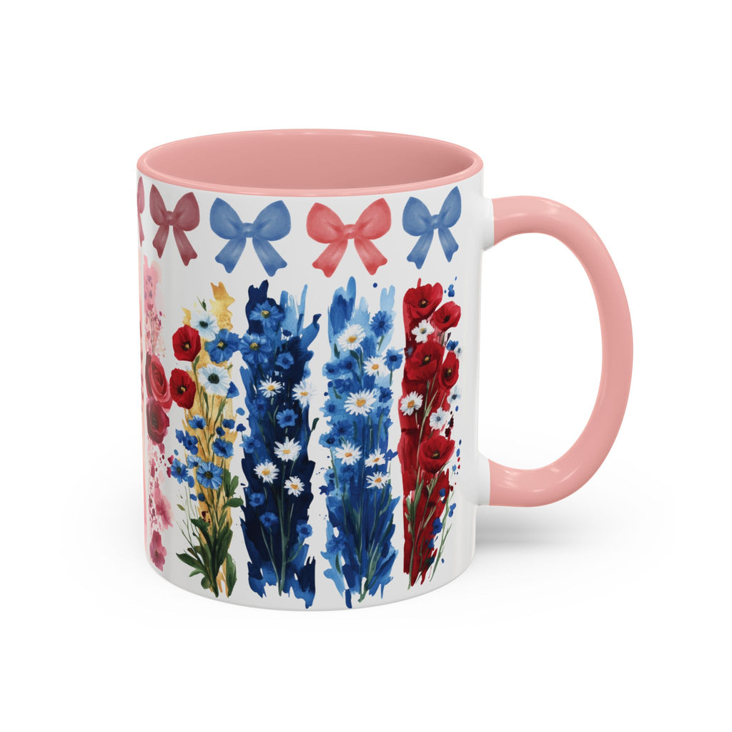 Mug with floral and bow design on a white background