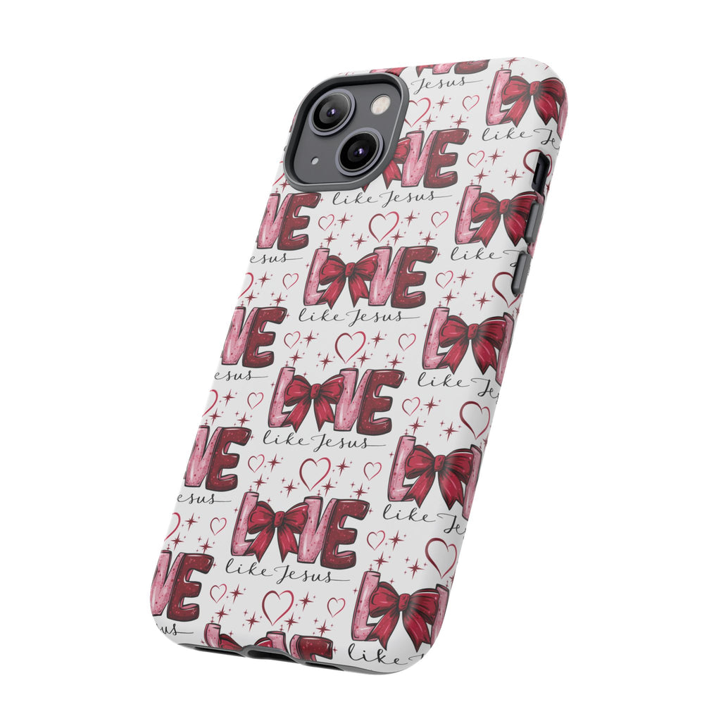 Love Like Jesus Red Bows and Hearts—Tough, Faithful Phone Cases & Religious iPhone Accessories: Protect Your Device & Show Your Faith