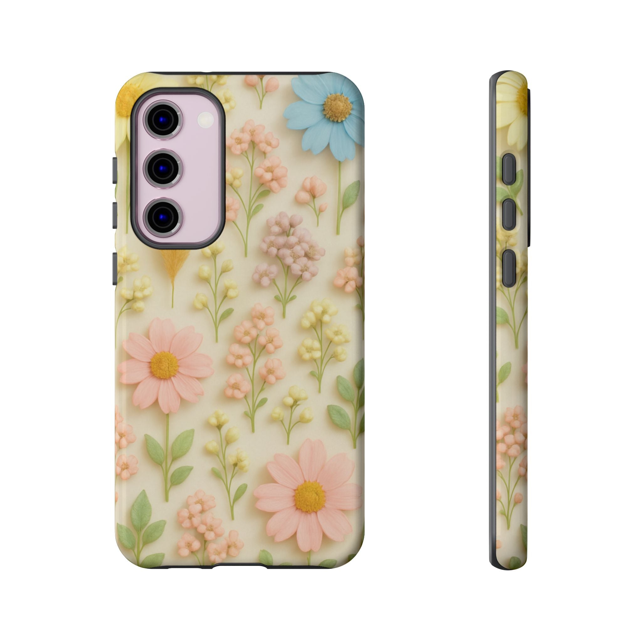 Pastel Dried Flowers Illusion Phone Case 3D Realistic Pressed Floral Design, Bright Botanical Aesthetic, Soft Nature-Inspired CoveriPhone & Galaxy