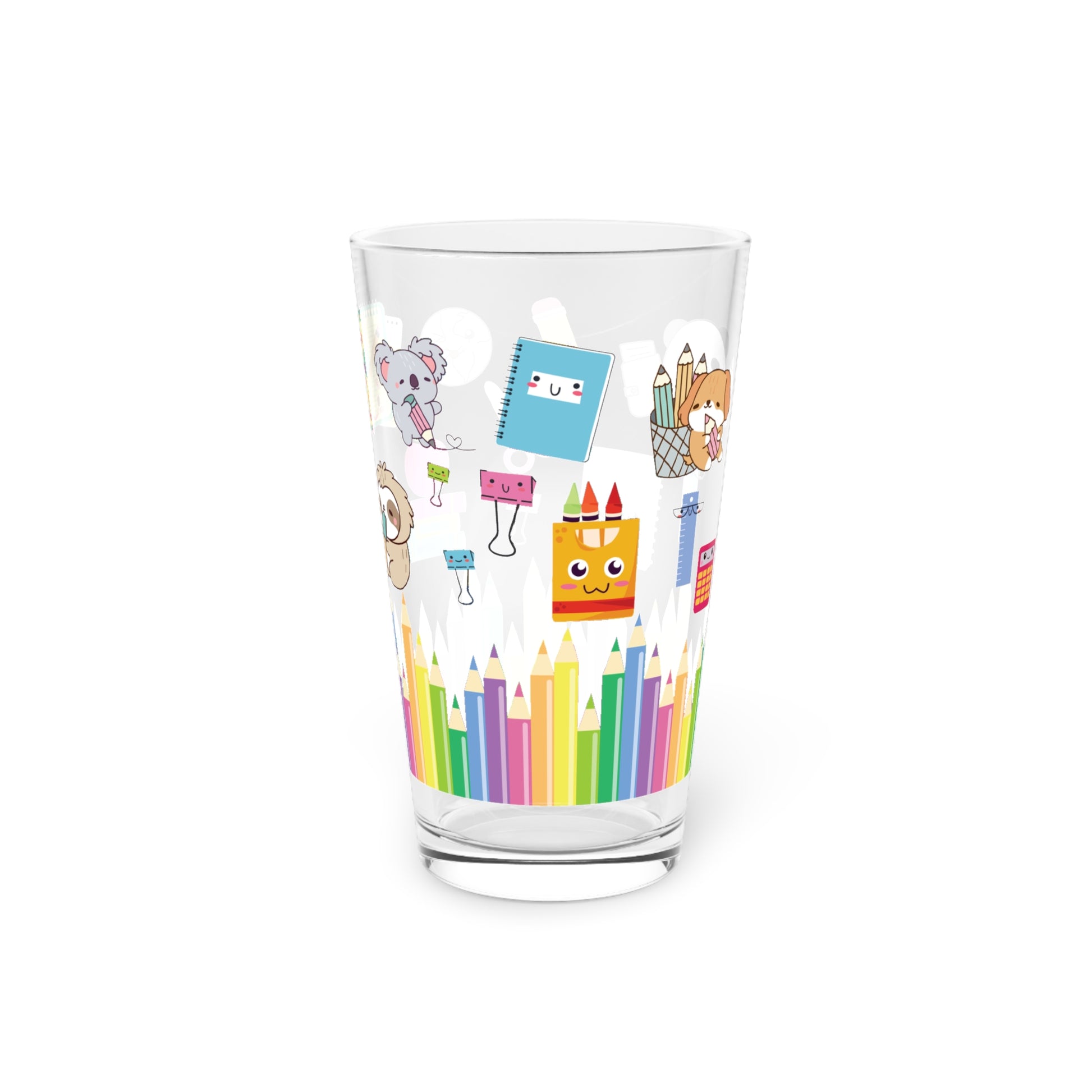 Kawaii School Theme 16oz Glass – Cute Back-to-School Design with Adorable Books, Notebooks & Stationery, Perfect for Study Sessions or Gifts
