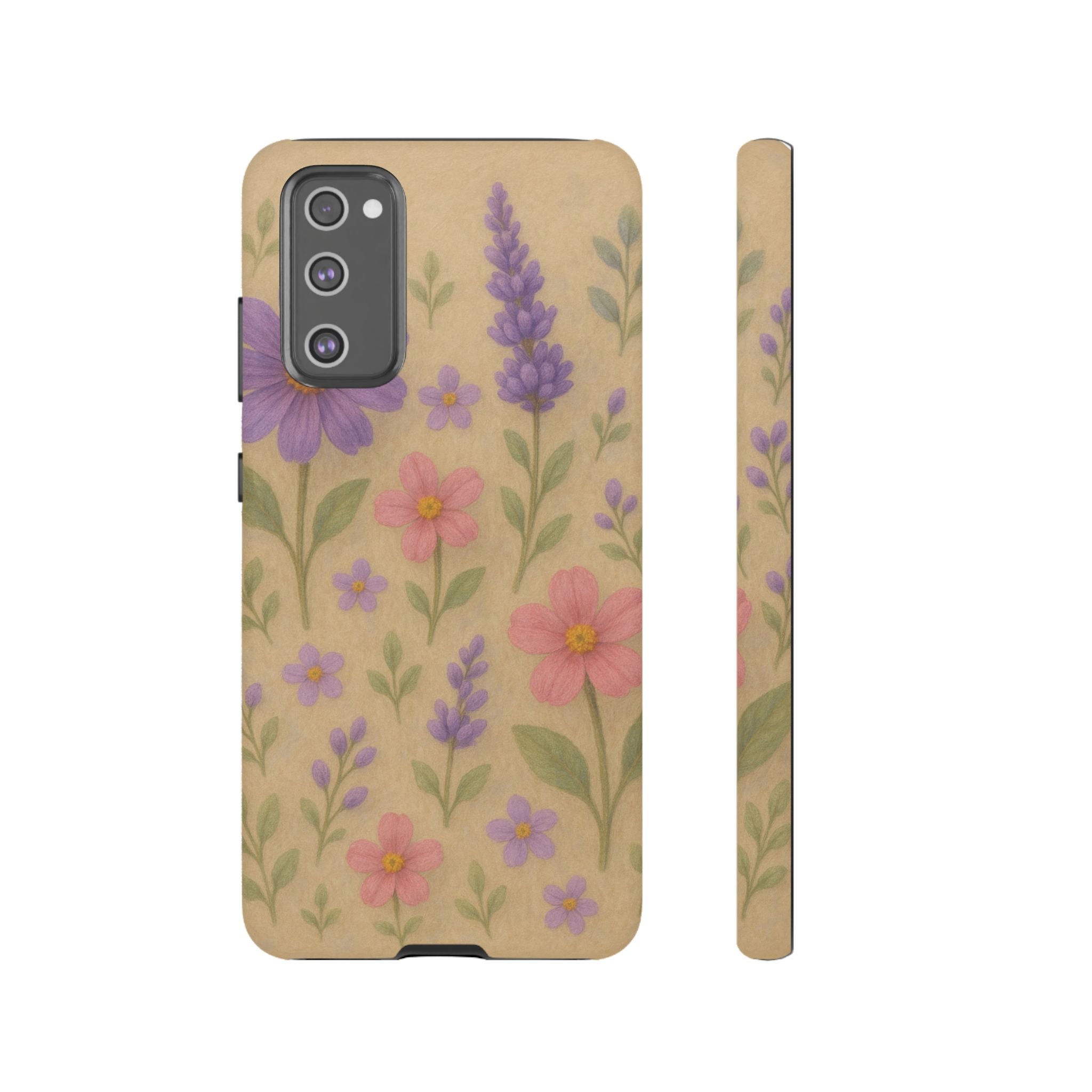 3D Illusion Wildflower Phone Case Cute Pastel Floral Design in Lavender, Pink, Mint Green – Aesthetic Protective Case for iPhone and  Android
