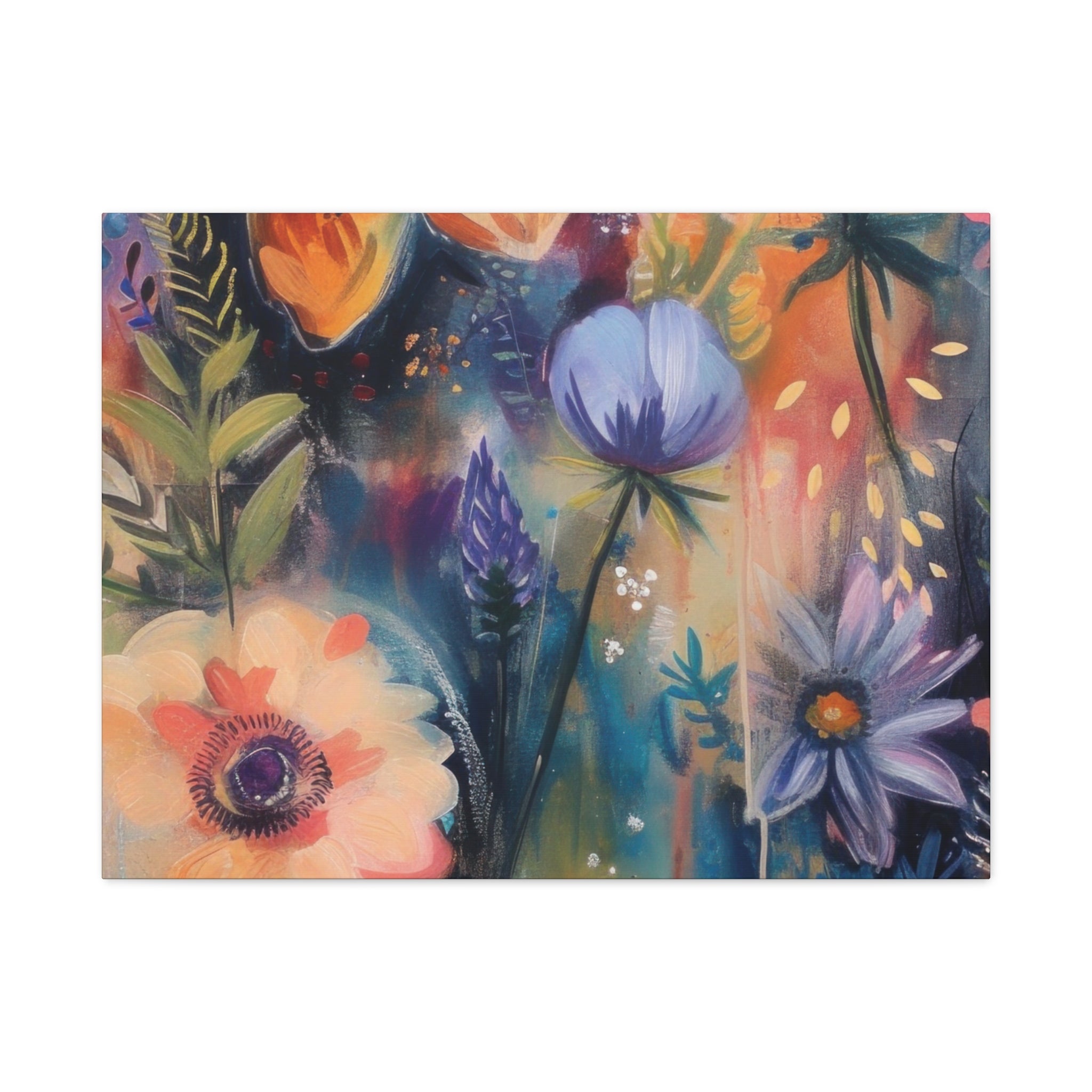 Boho Floral Wall Art Matte Canvas Stretched, Vibrant Botanical Design, Perfect for Living Room, Bedroom, or Office Decor, Adds a Stylish Touch to Any Space1.25" - MRSBYVALLE
