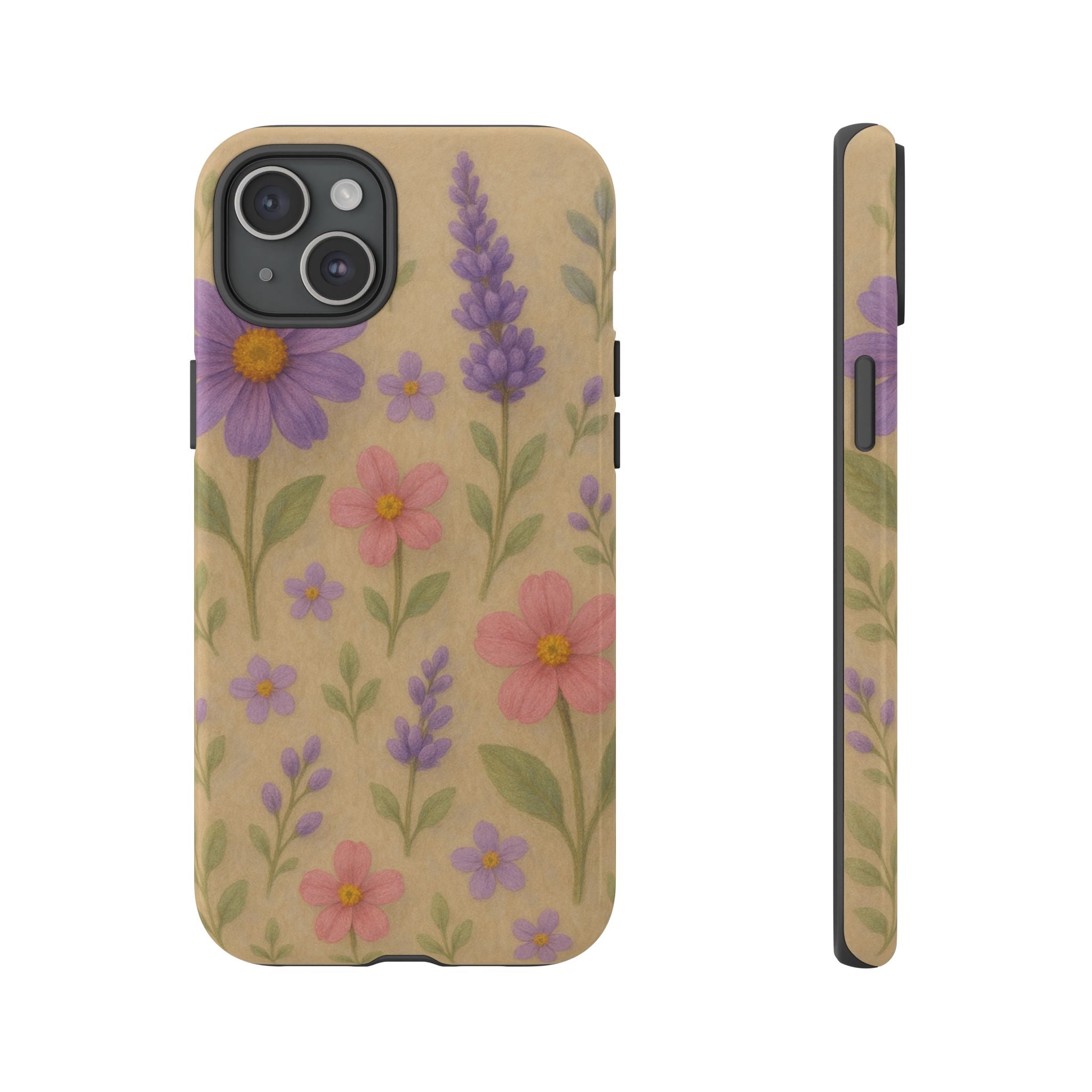 3D Illusion Wildflower Phone Case Cute Pastel Floral Design in Lavender, Pink, Mint Green – Aesthetic Protective Case for iPhone and  Android