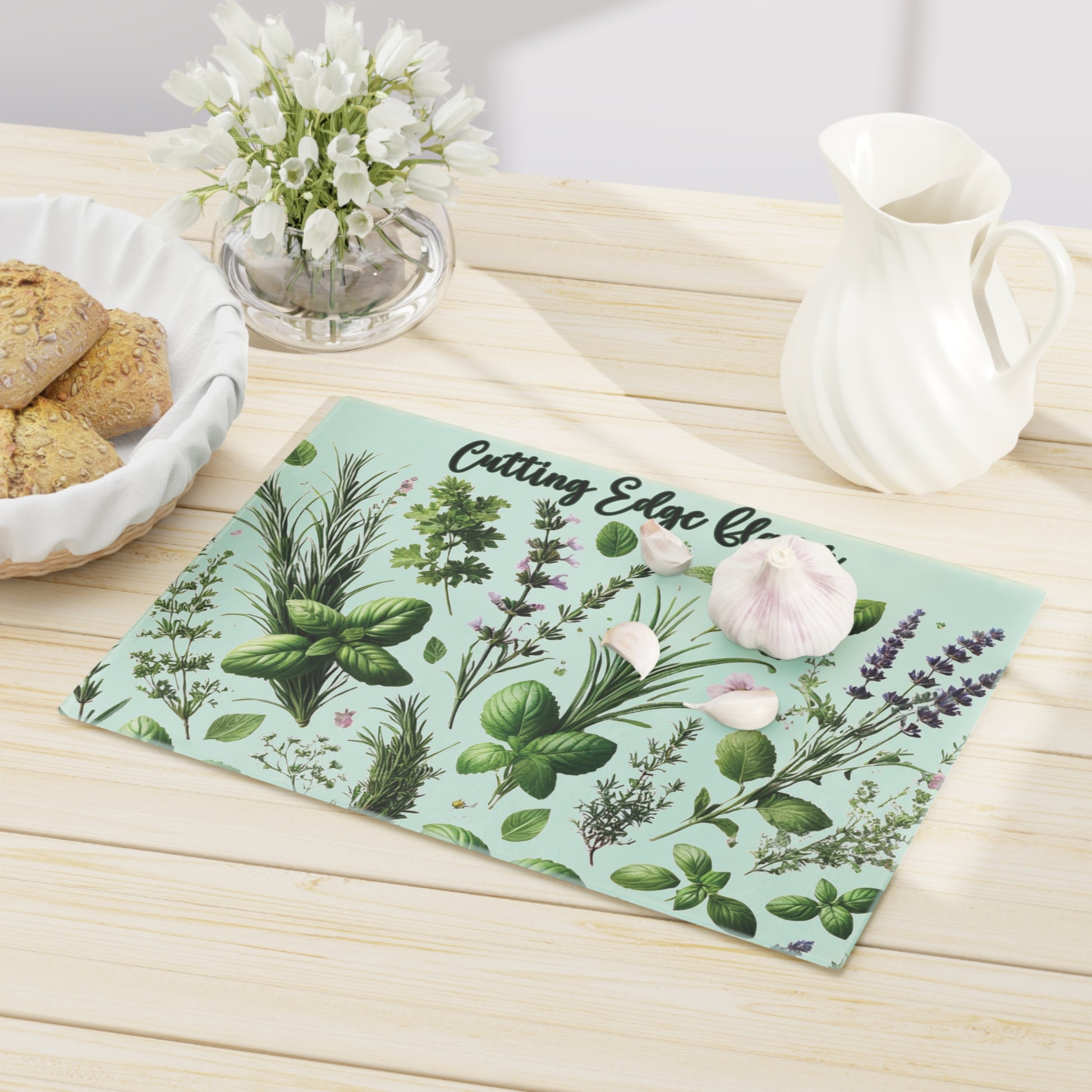 Herb Garden Tempered Glass Cutting Board | Durable, Heat-Resistant Surface with Realistic Herb Design | Perfect for Kitchen Prep, Chopping, and Serving with Style - MRSBYVALLE