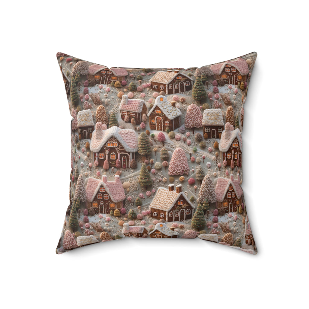 Gingerbread House Square Pillow Elegant Holiday Decor Perfect for all Seasonal Decorations Perfect Accent for Living Rooms, Bedrooms, Soft, Durable, Pillow Gift New House, Bridal Shower Gift - MRSBYVALLE