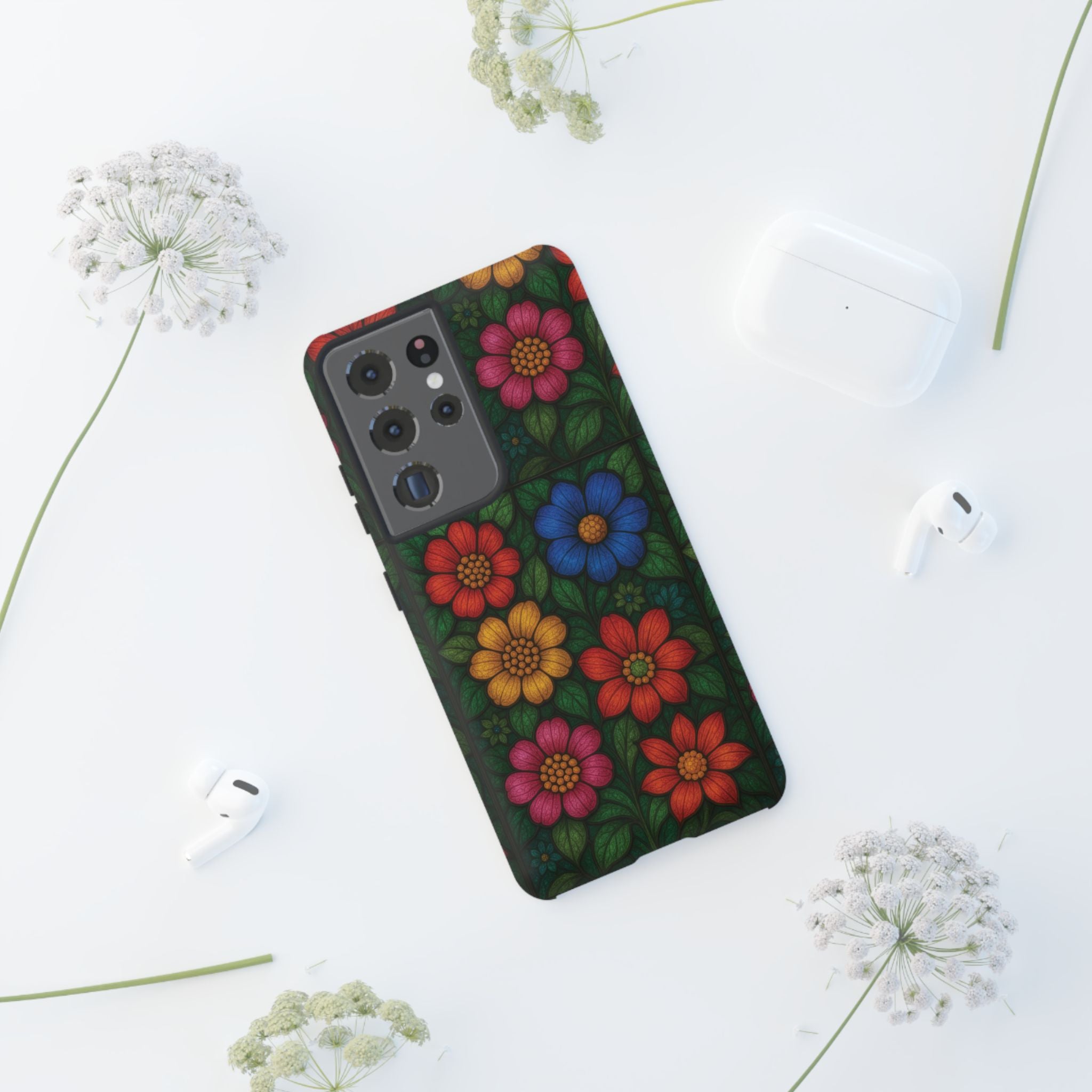 Coque de téléphone effet vitrail floral lumineux Art abstrait coloré, Étui de protection esthétique pour iPhone, Samsung et Google, Idée cadeau unique pour maman
