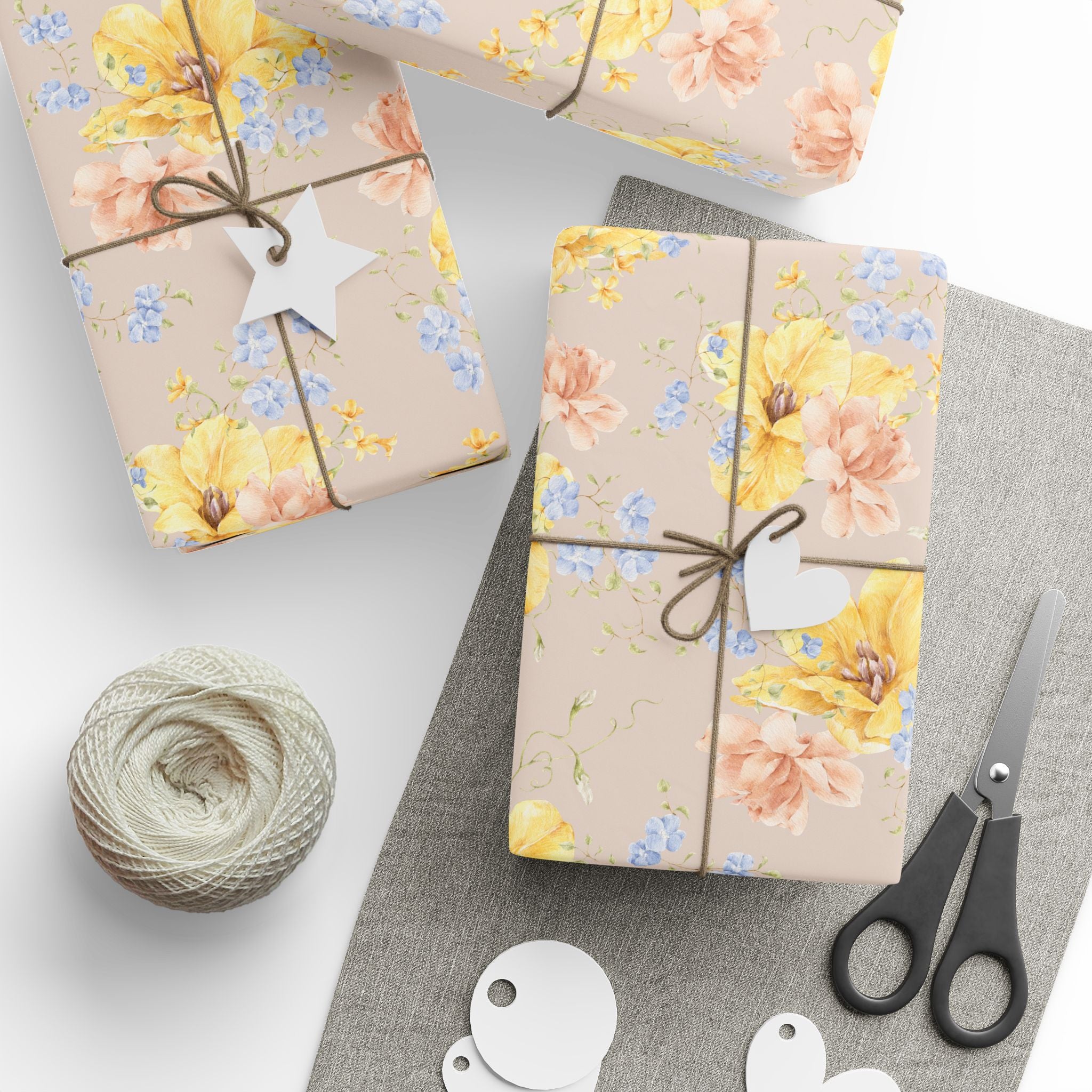 Yellow and Blue Floral Wrapping Paper | Wedding, Birthday & Bridal Shower Gift Wrap