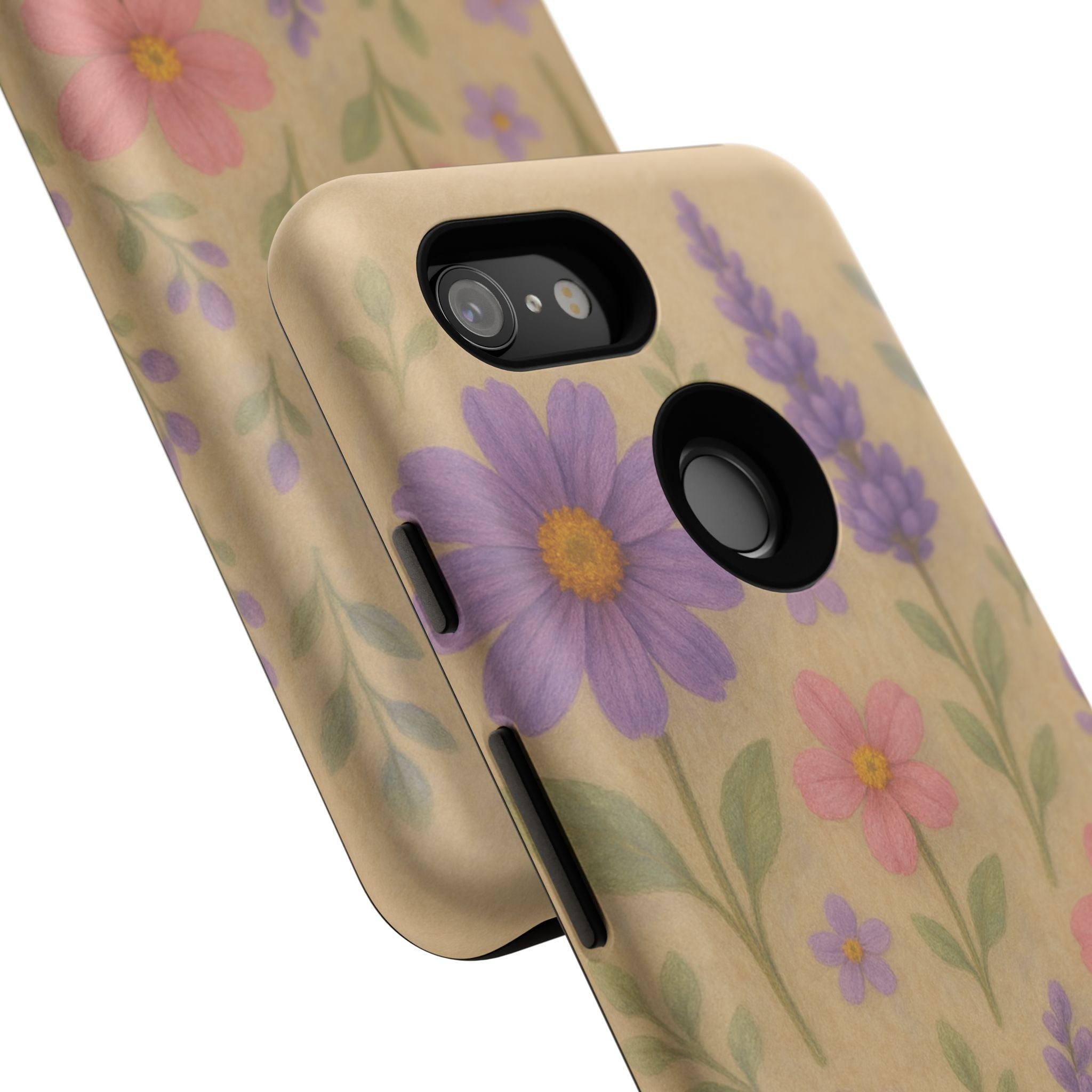 3D Illusion Wildflower Phone Case Cute Pastel Floral Design in Lavender, Pink, Mint Green – Aesthetic Protective Case for iPhone and  Android