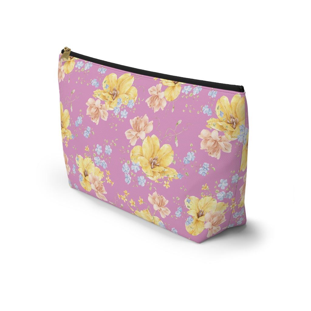 Pochette à accessoires florale jaune — Trousse de toilette en forme de T