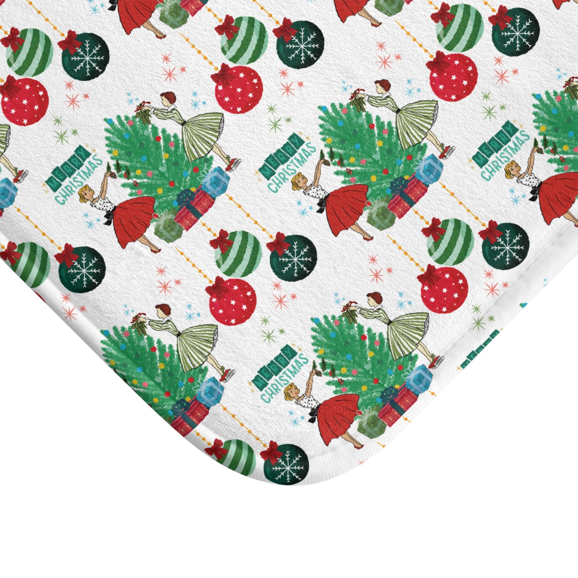 Retro Glam 50s Christmas Bath Mat  Vintage Holiday Bathroom Decor, Mid Century Xmas Style, Festive Retro Floor Mat New House