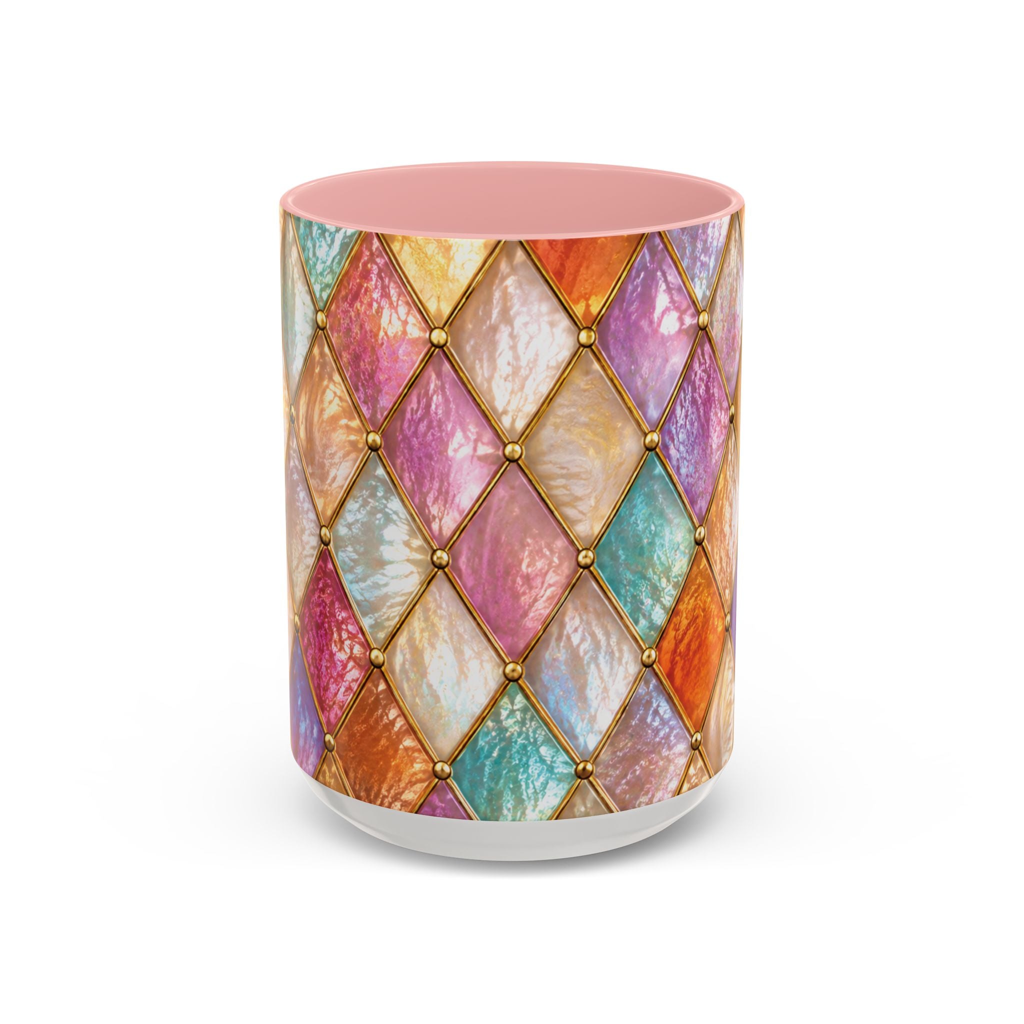 Colorful Jewel-Quilt Accent Coffee Mug — Vibrant Stained-Glass Pattern (11/15oz) Gift for her