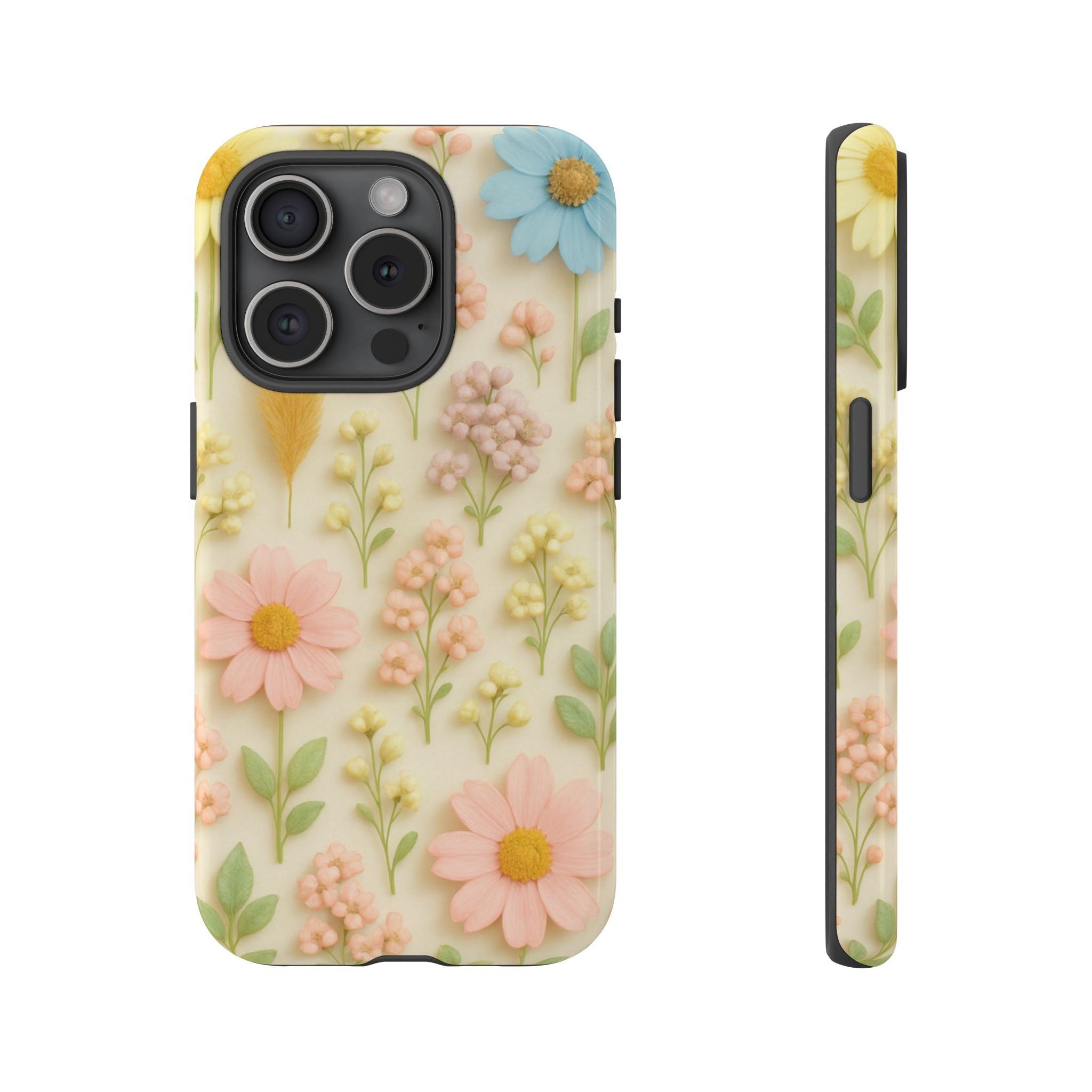 Pastel Dried Flowers Illusion Phone Case 3D Realistic Pressed Floral Design, Bright Botanical Aesthetic, Soft Nature-Inspired CoveriPhone & Galaxy