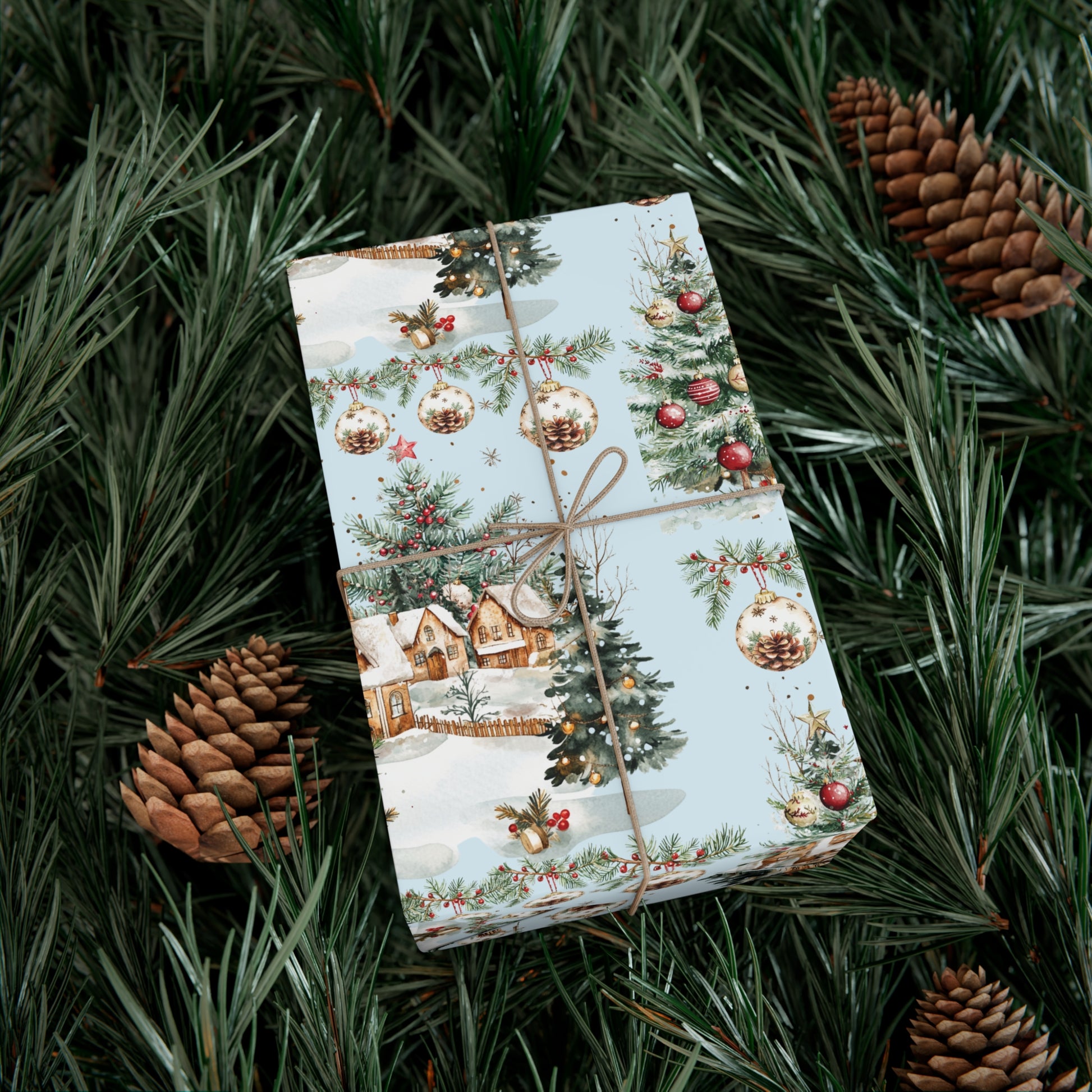Christmas Watercolor House & Tree Wrapping Paper – Festive Holiday Scenes in Elegant Watercolors, Perfect for Wrapping Gifts with Cozy, Seasonal Charm All Gifts - MRSBYVALLE