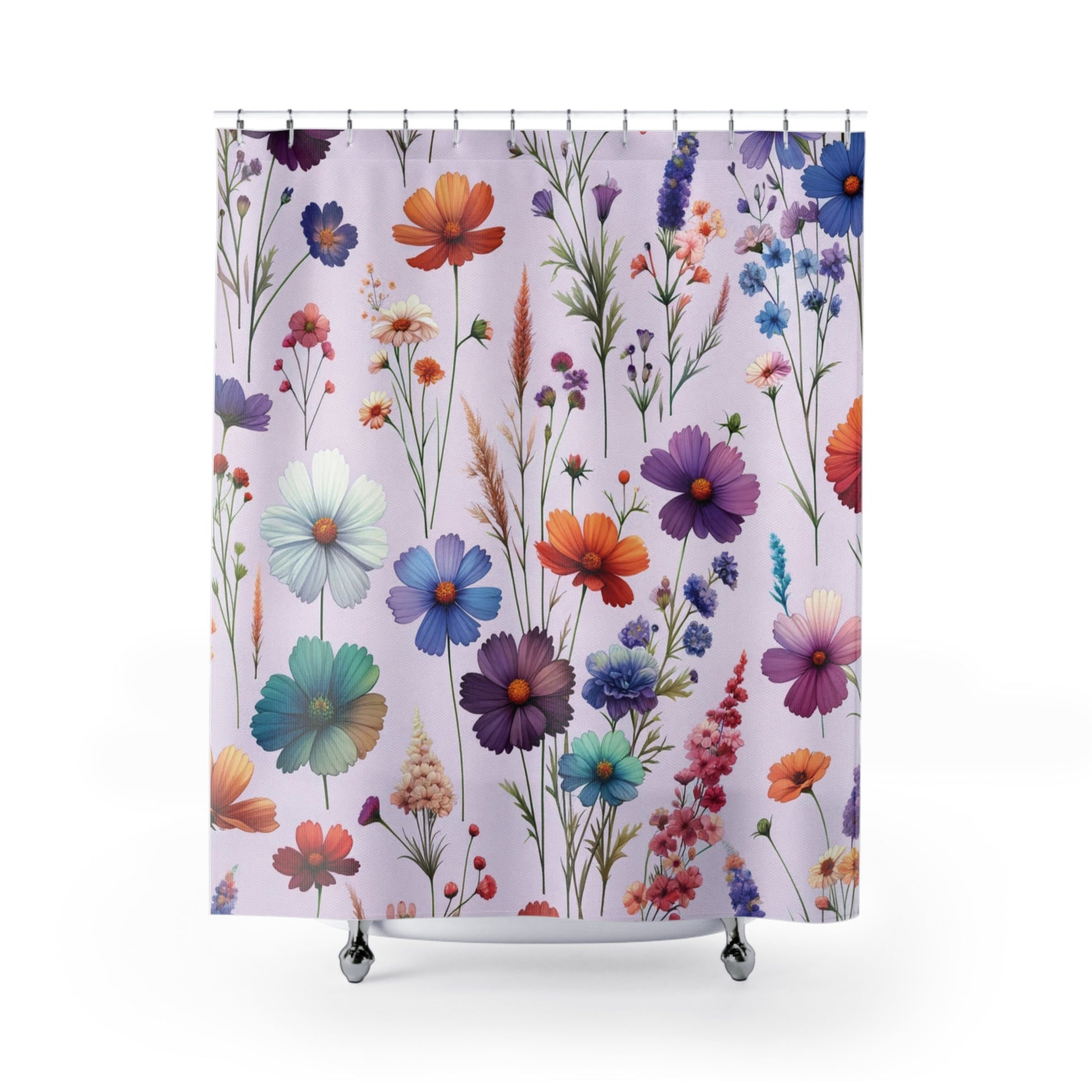 Lavender Wildflowers Floral Shower Curtain Chic Nordic Botanical Art for Modern Bathroom Decor Perfect Bridal or Housewarming Gift Bathroom Makeover Housewarming Wedding Gift for Mom Bridal Shower Gift Newlywed.