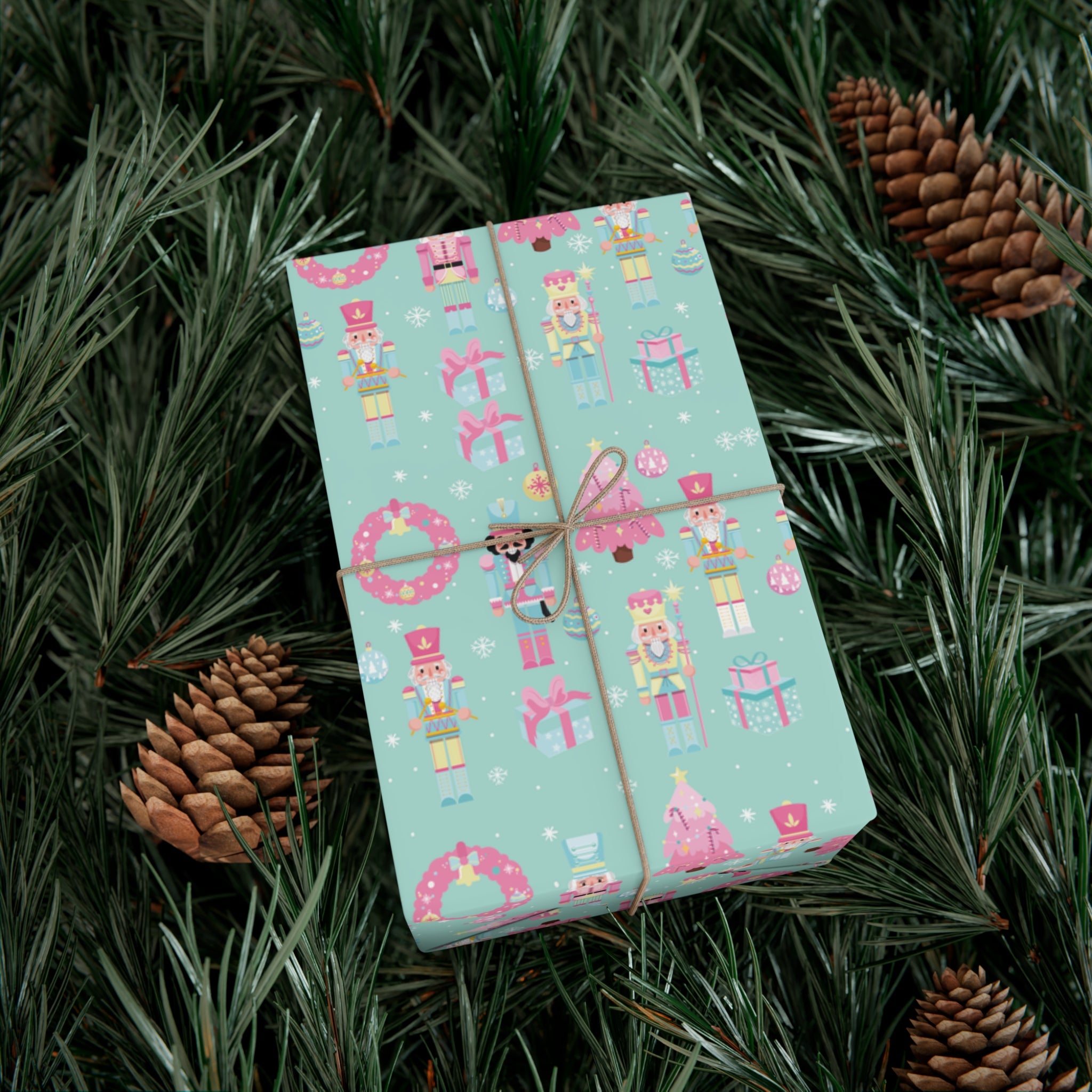 Pink and Pastel Green Christmas Nutcrackers Wrapping Paper | Vibrant Seasonal Blooms | Perfect for Thanksgiving, Birthdays, Special Occasions | Premium Quality Gifts Moms - MRSBYVALLE