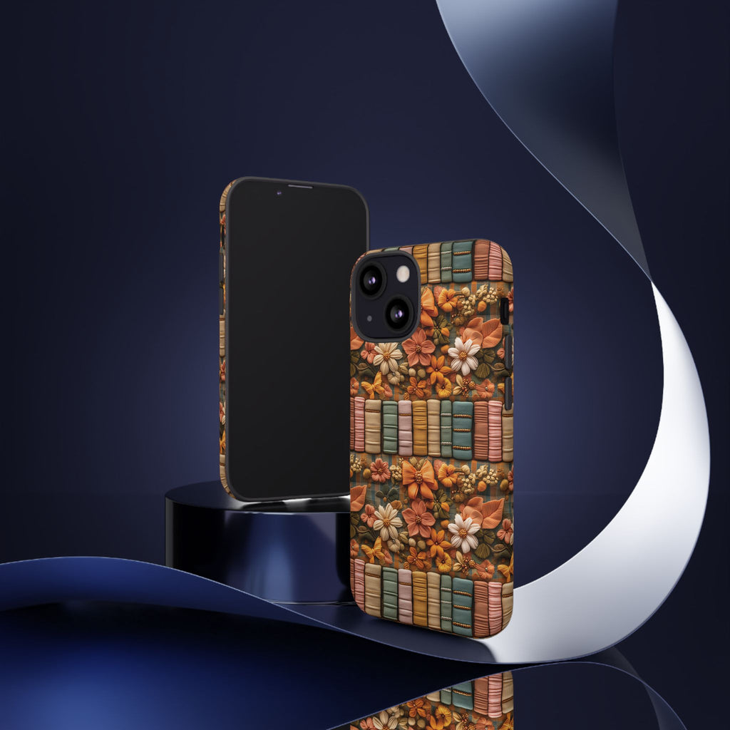 3D Illusion Boho Floral and Books Phone Case Gift for Her Phone 15, Samsung iPhone Samsung Gift for Her Case iPhone 15, Samsung iPhone Samsung Accessory Gift for Her