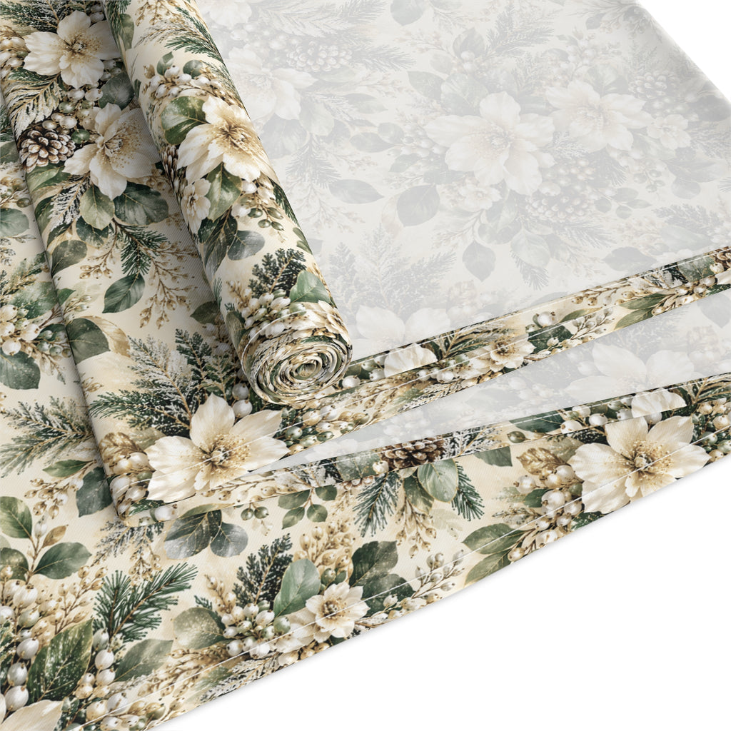Sage Green & Champagne Floral Table Runner