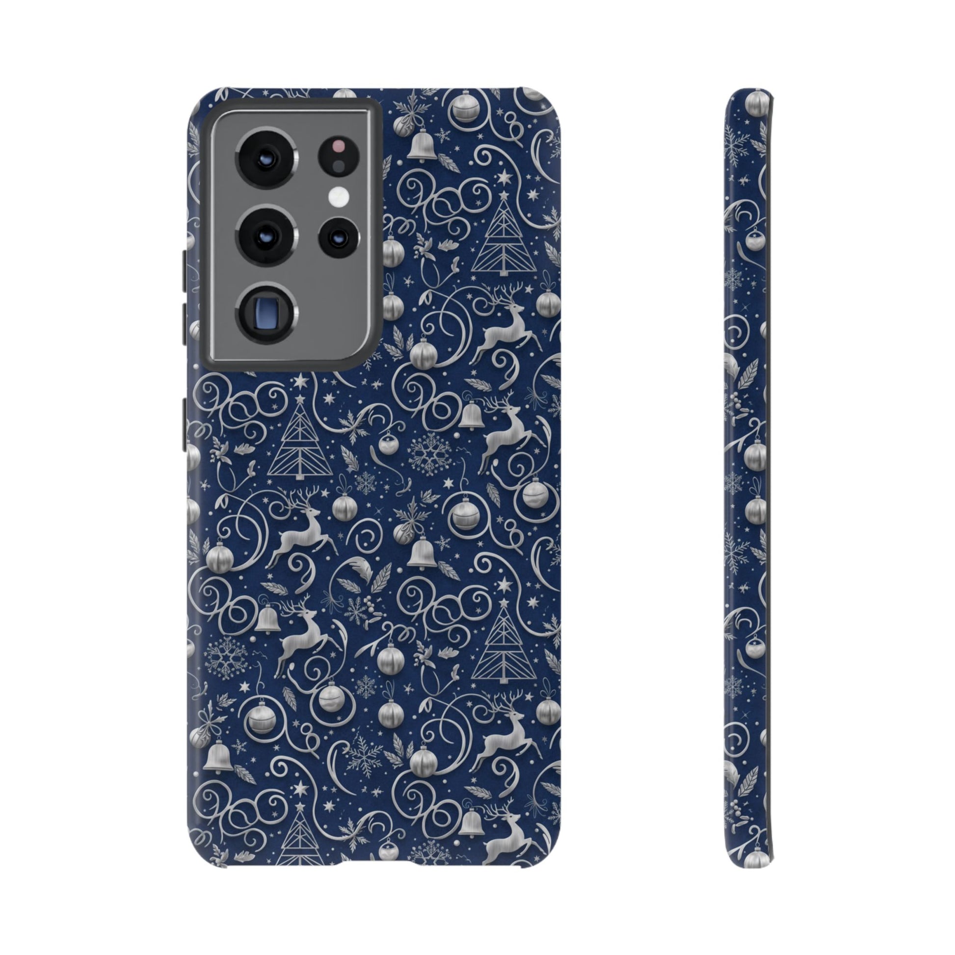 Blue & Silver Christmas Phone Case – Holiday Sparkle Design for iPhone 17, All iPhones & Galaxy | MRSBYVALLE Gift for Her
