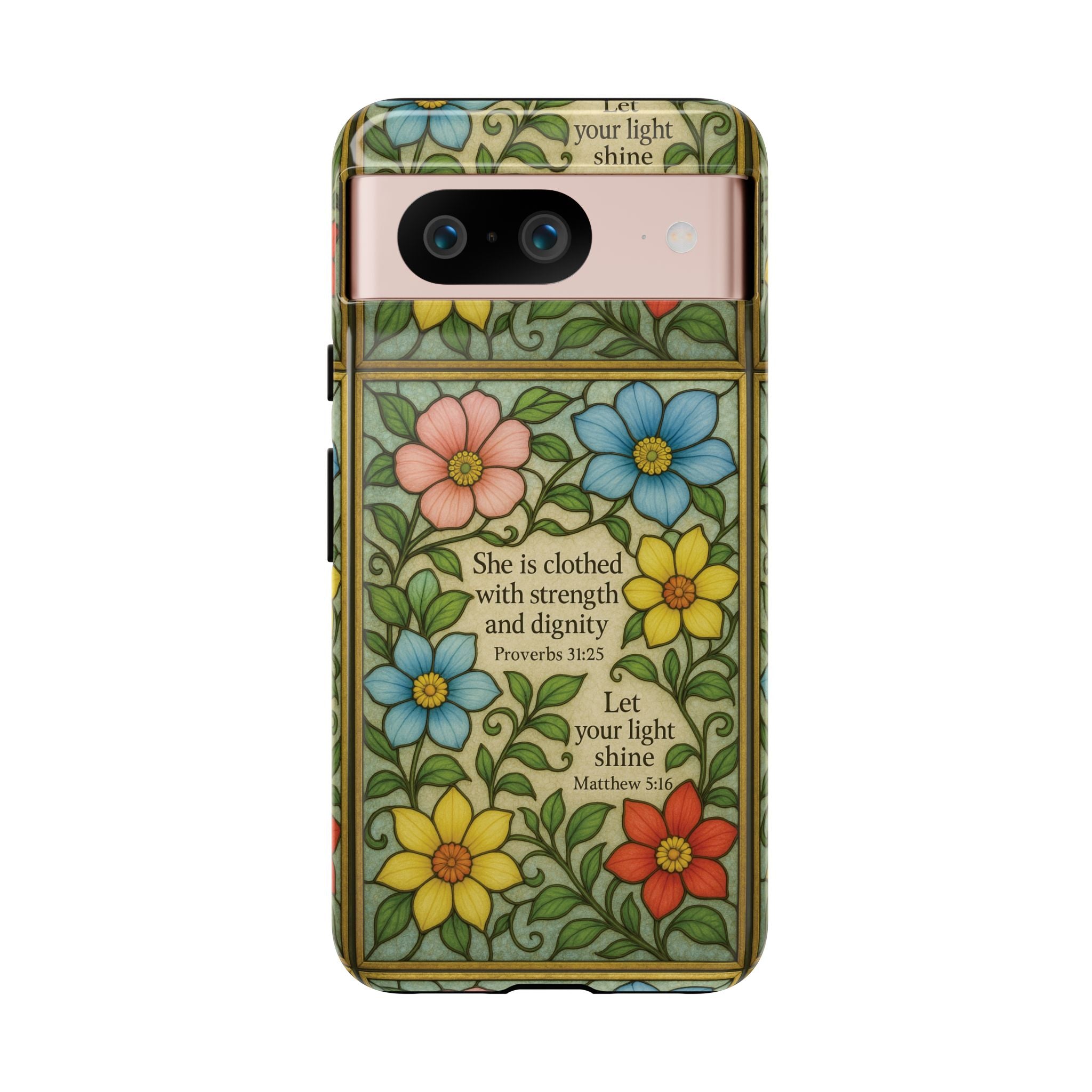 Pastel Floral Stained Glass Bible Verse Phone Case Christian Affirmation, Soft Faith Design, iPhone Samsung Google, Inspirational Gift for HerGift for Christians