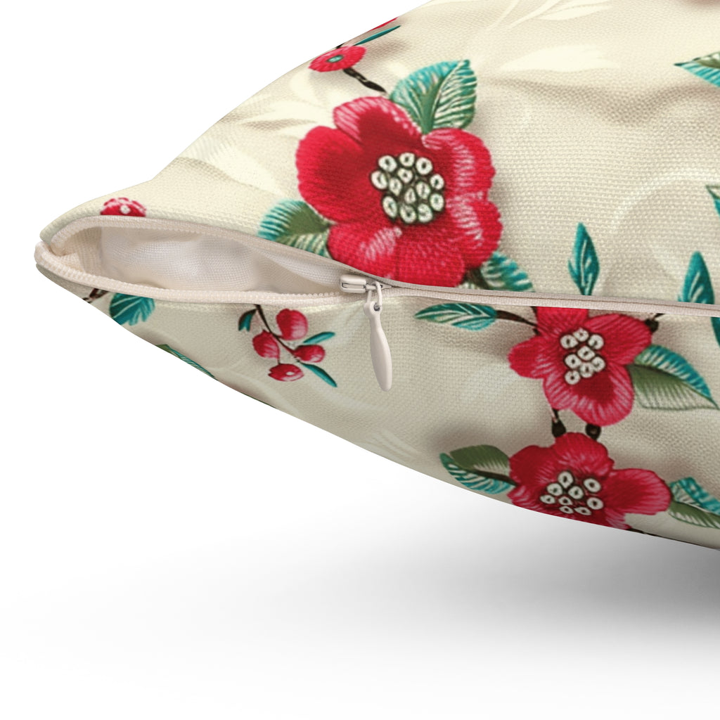 Chic 3D Embroidery Illusion Red Flowers Square Pillow for Sofa, Bed, or Chair Premium Quality, Soft, and Durable | Perfect for Couch, Bed, or Chair | Elegant Bedrooms Pillow Gift New House, Bridal Shower - MRSBYVALLE