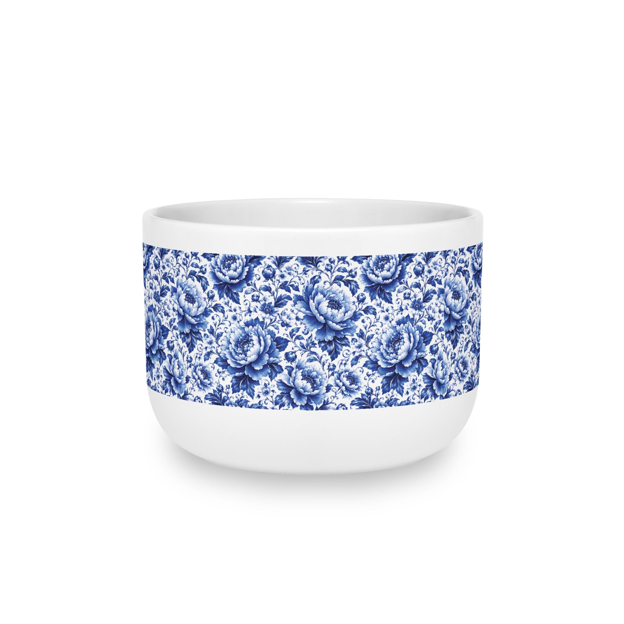 Blue & White Chinoiserie Peony 25 oz Ceramic Latte Mug | Elegant Floral Coffee Cup
