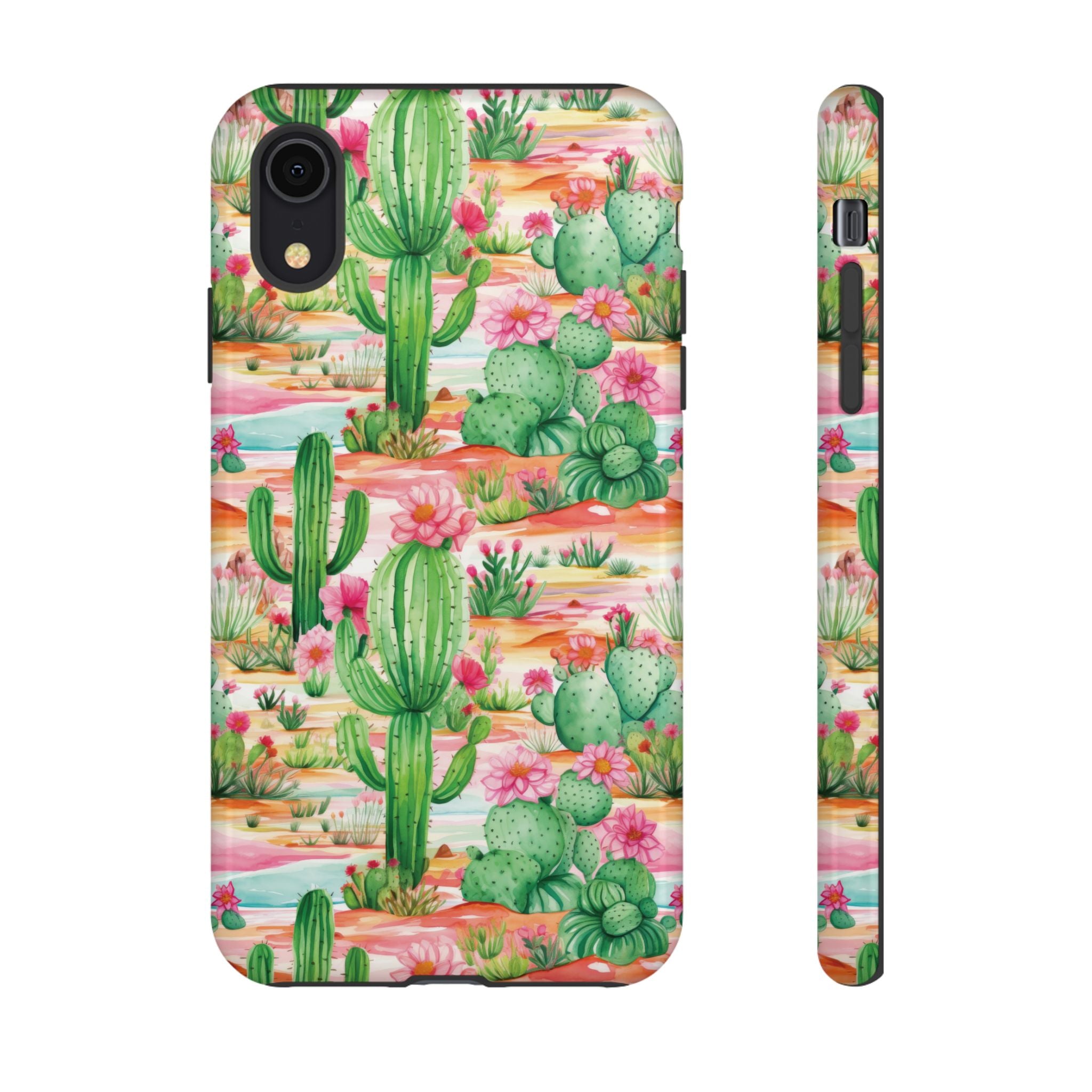 Pink and Mint Green Cactus Phone Case - Tough, Stylish Cover with Cactus Flowers | Durable Protection for iPhone & Android | Fresh Nature-Inspired Design!