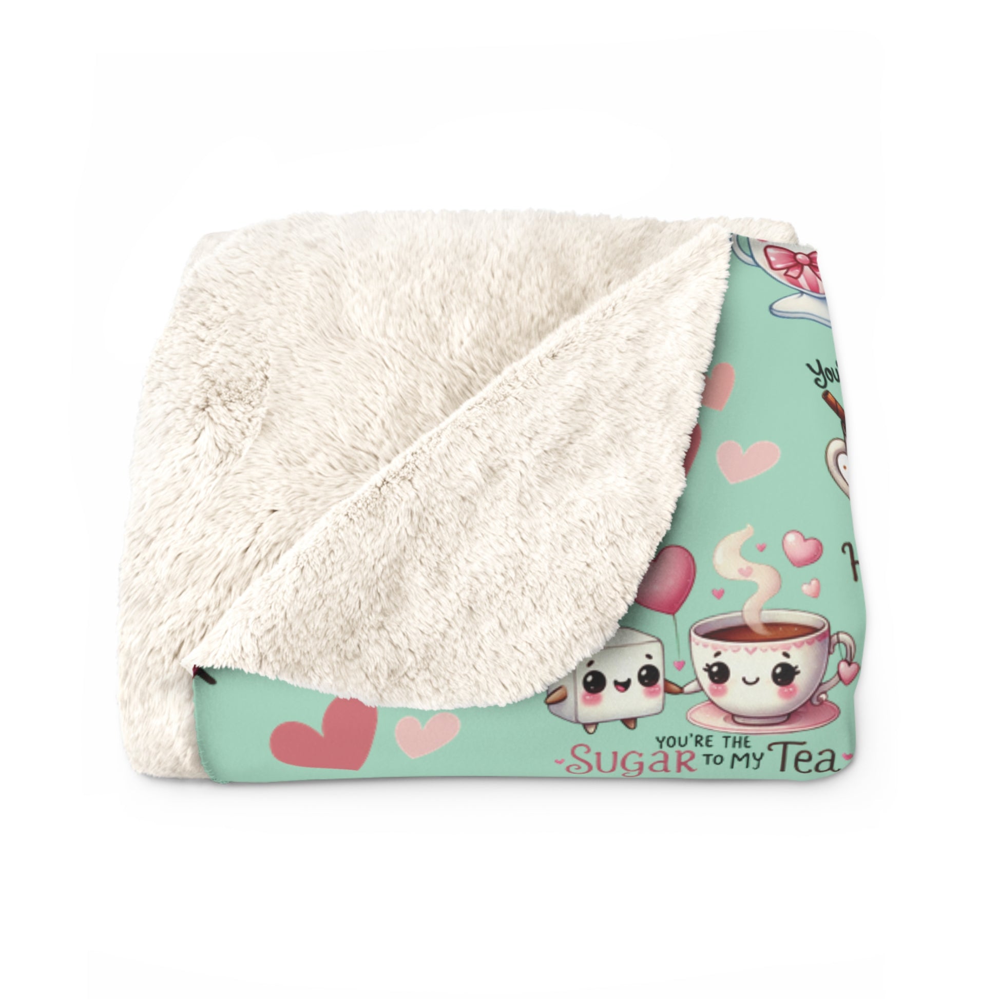 Sherpa Fleece Blanket Snuggle Up with Kawaii Charm Featuring Cute Coffee Donuts – 'You're My Cream to My Coffee' Perfect for Cozy Moments & Gift Giving