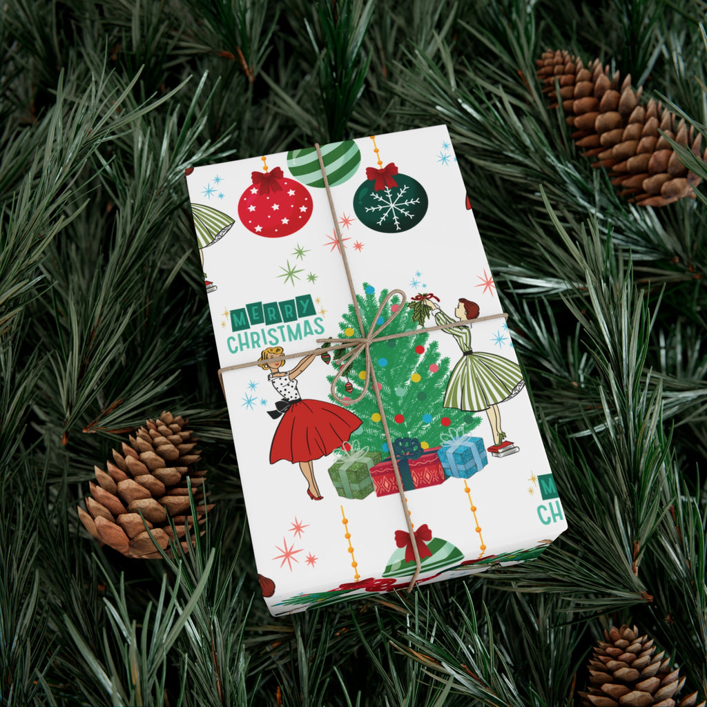 Retro Glam Christmas Wrapping Paper  50s Holiday Gift Wrap, Festive Fun Design for Stylish Presents, 3 Size Options Available Gift Mom