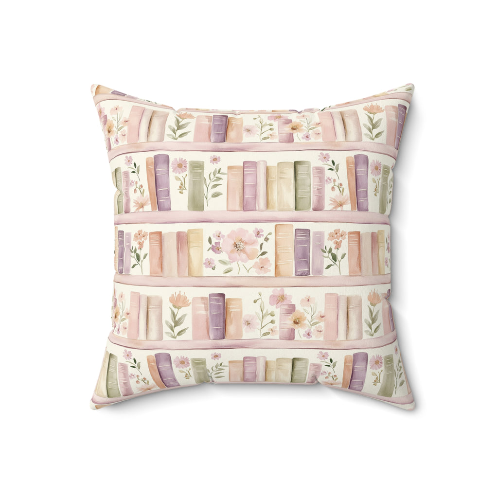 Lavender Romantic Books & Floral Square Pillow — Bedroom Decorative Throw Pillow