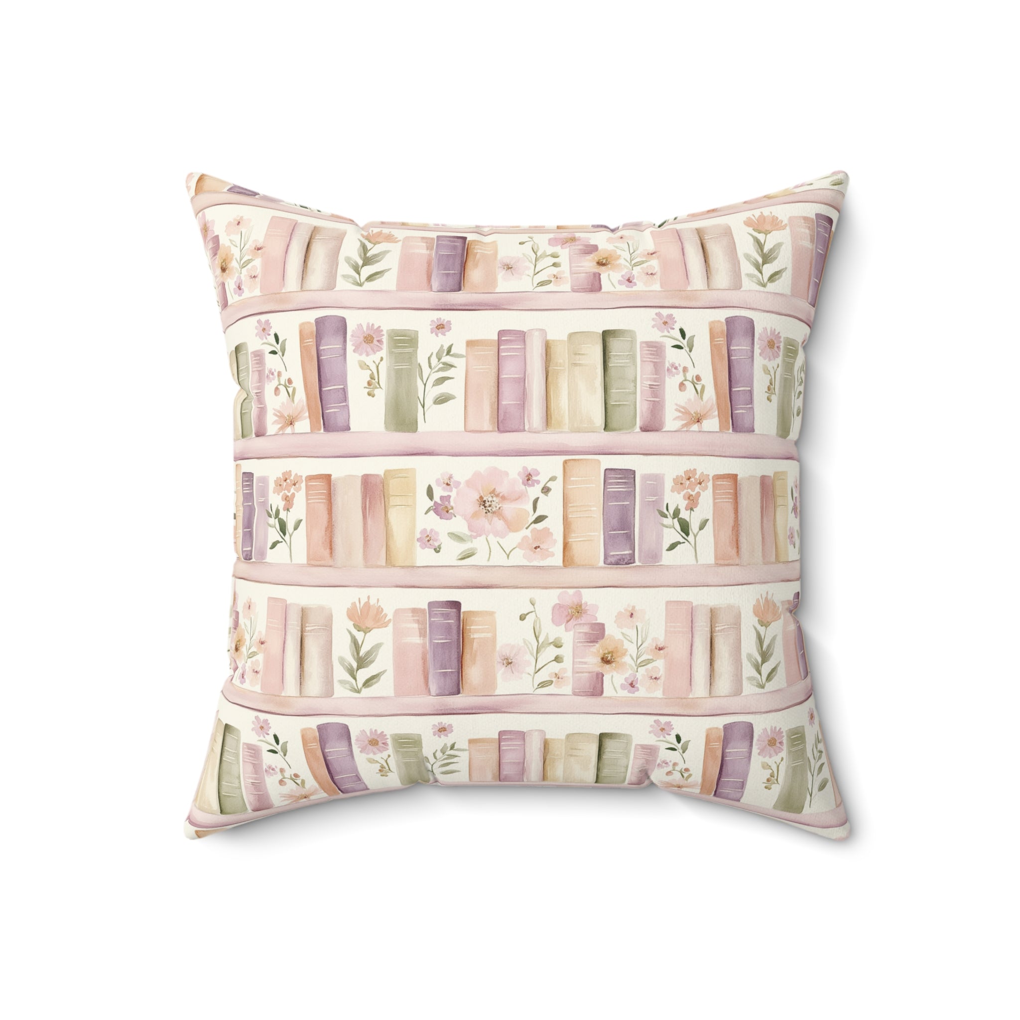 Lavender Romantic Books & Floral Square Pillow — Bedroom Decorative Throw Pillow