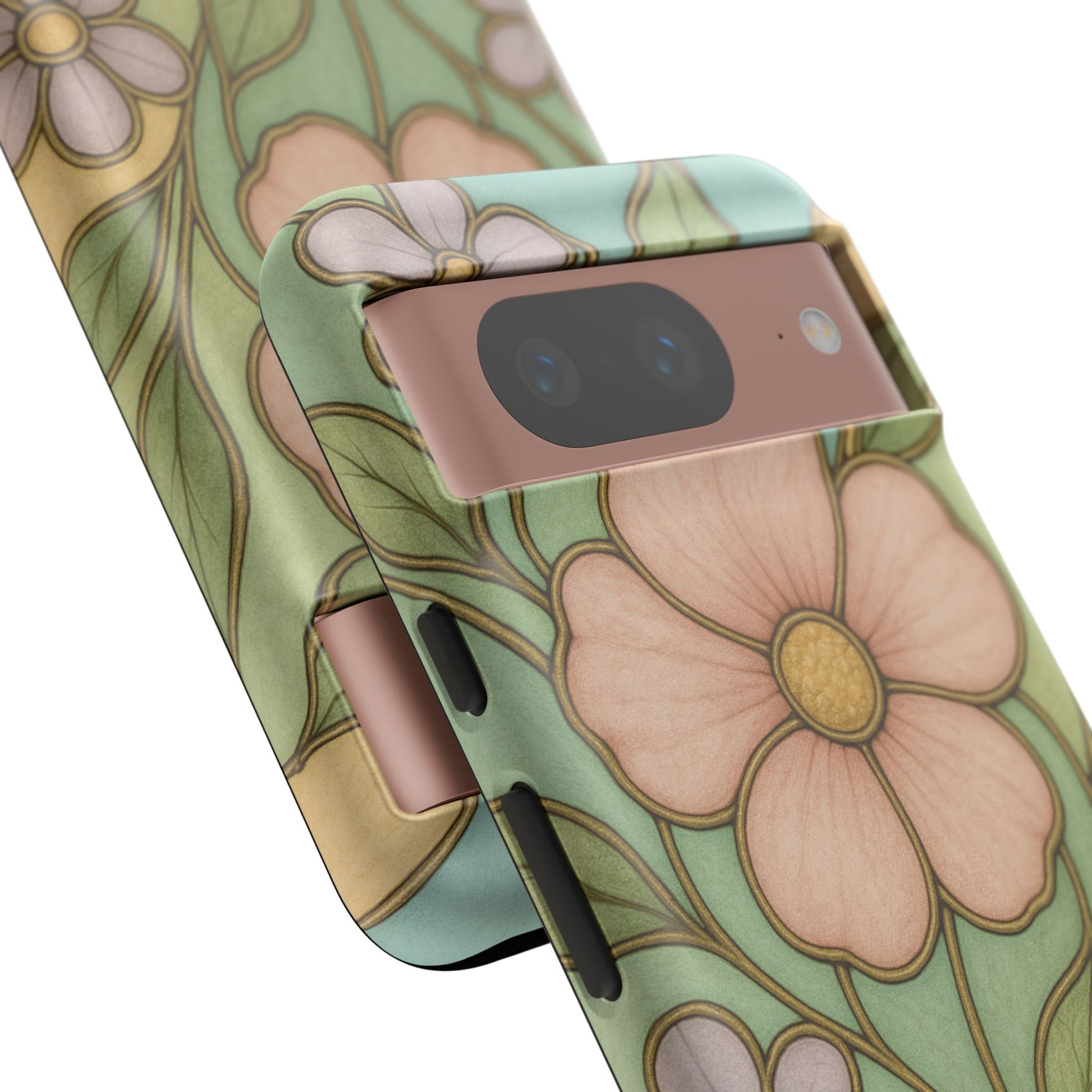 Pastel Pink, Yellow Stain Glass Illusion Floral Phone Case  Romantic Cottagecore Aesthetic, Soft Botanical Design, Protective Gift for Her, Fits iPhone & Samsung Models
