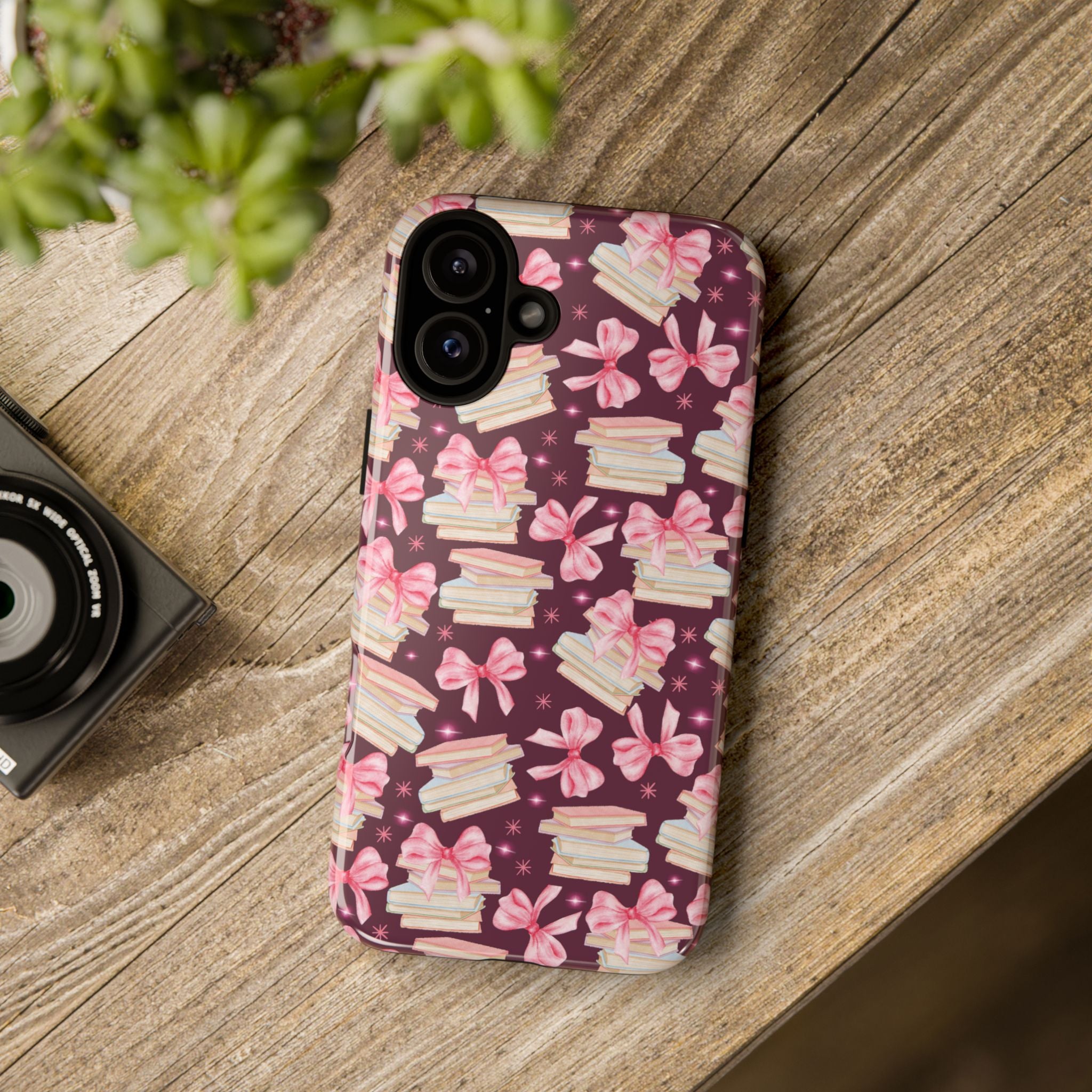 Coquette Pink Bows & Books Phone Case for iPhone 17 and Samsung, Pixel | Stylish Protective Cover Gift for Her Perfect for Floral Lover