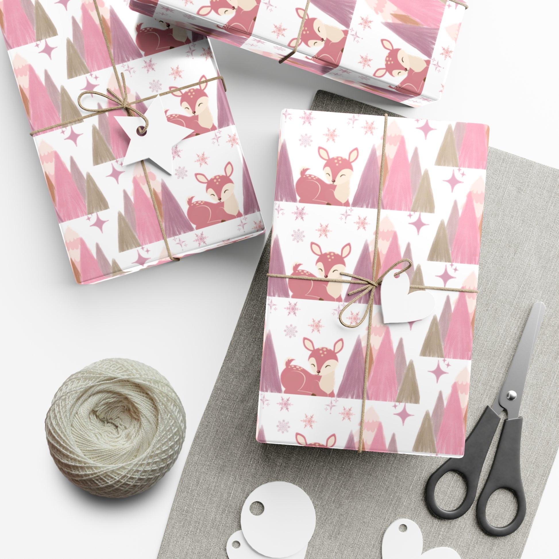 Pink and Lavender Deer Wrapping Paper, Whimsical Christmas Gift Wrap, Pastel Holiday Paper, Winter Wonderland Theme, Elegant Xmas Packaging