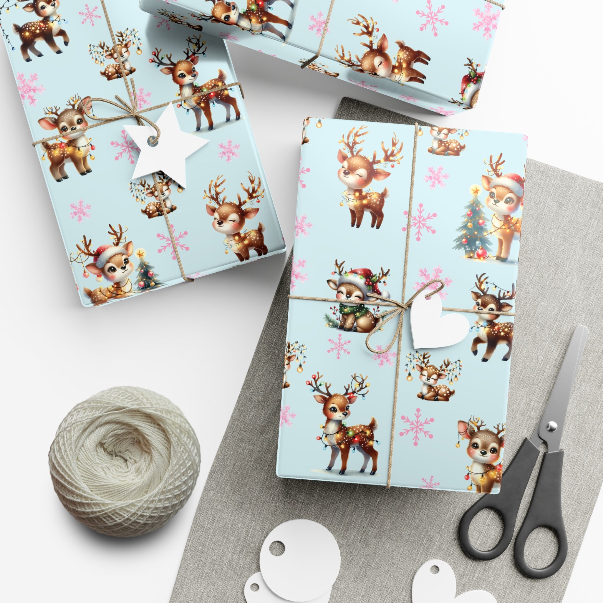Watercolor Reindeer Christmas Wrapping Paper Elegant Holiday Gift Wrap Featuring Whimsical Deer Design | Perfect for Festive Presents, Available in Multiple Sizes for Every Gift - MRSBYVALLE