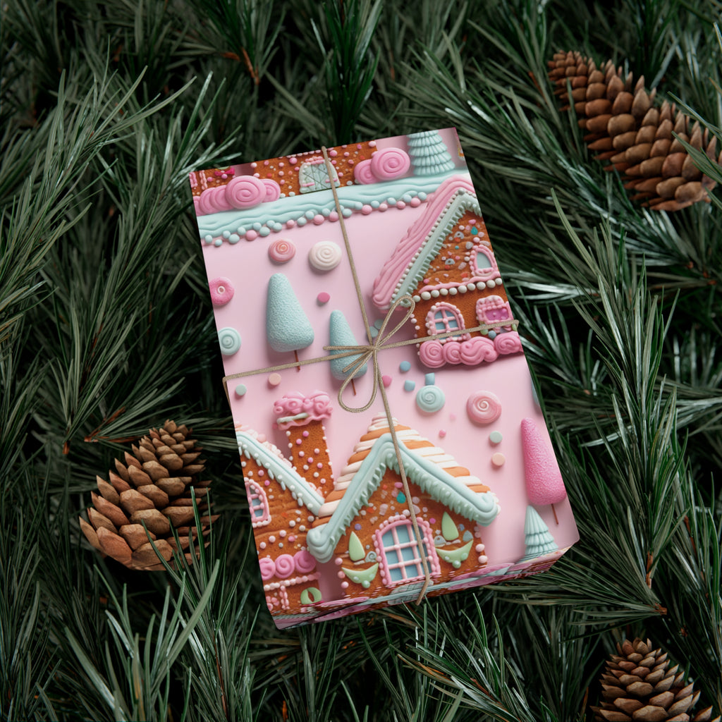 3D Clay Illusion Pink Gingerbread House Wrapping Paper Festive, Playful, and Perfect for Adding a Sweet Touch to Your Holiday Gifts Moms - MRSBYVALLE