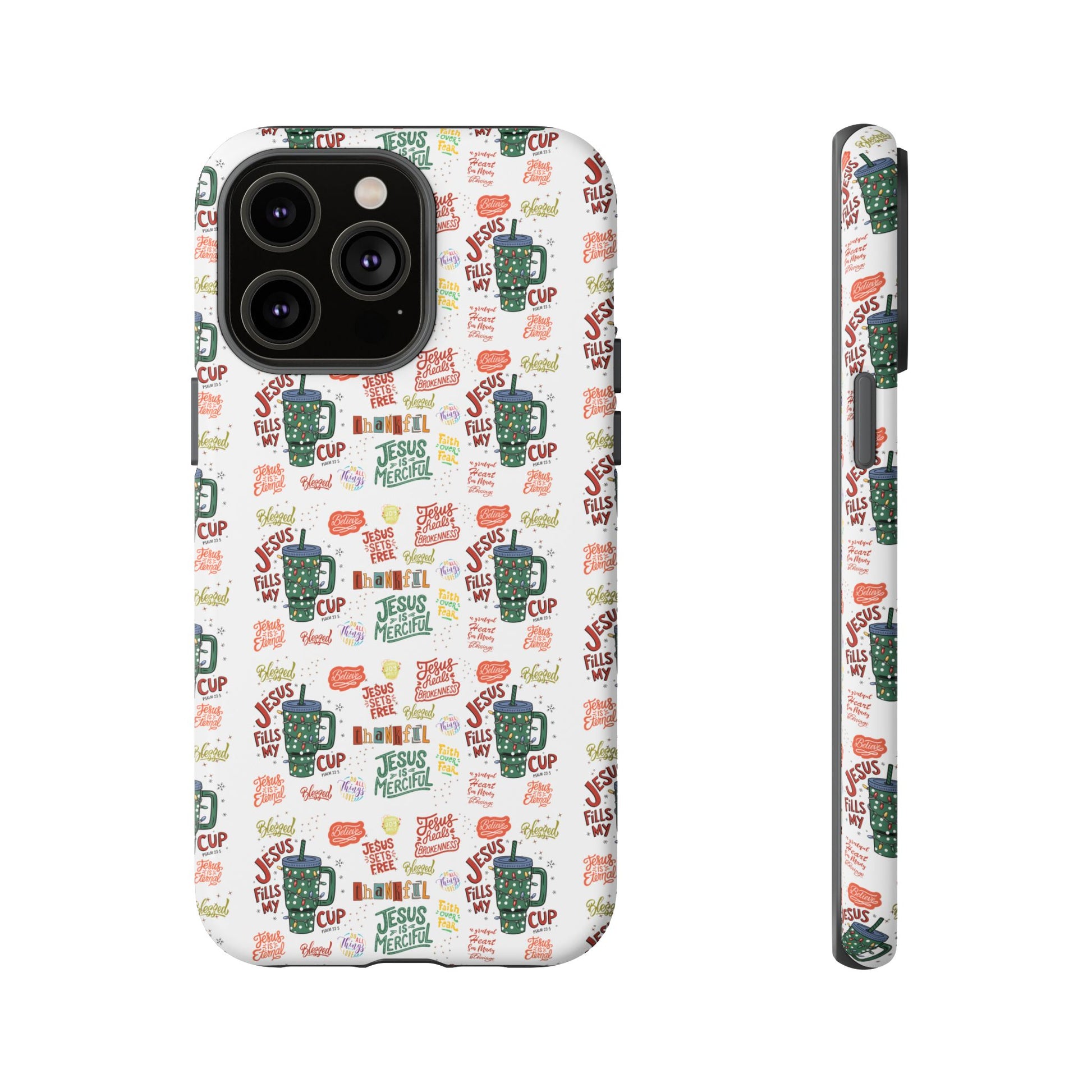Jesus Fill My Cup Phone Case Cute Floral Design in Red, Pink, Blue – Aesthetic Protective Case for iPhone and  Android