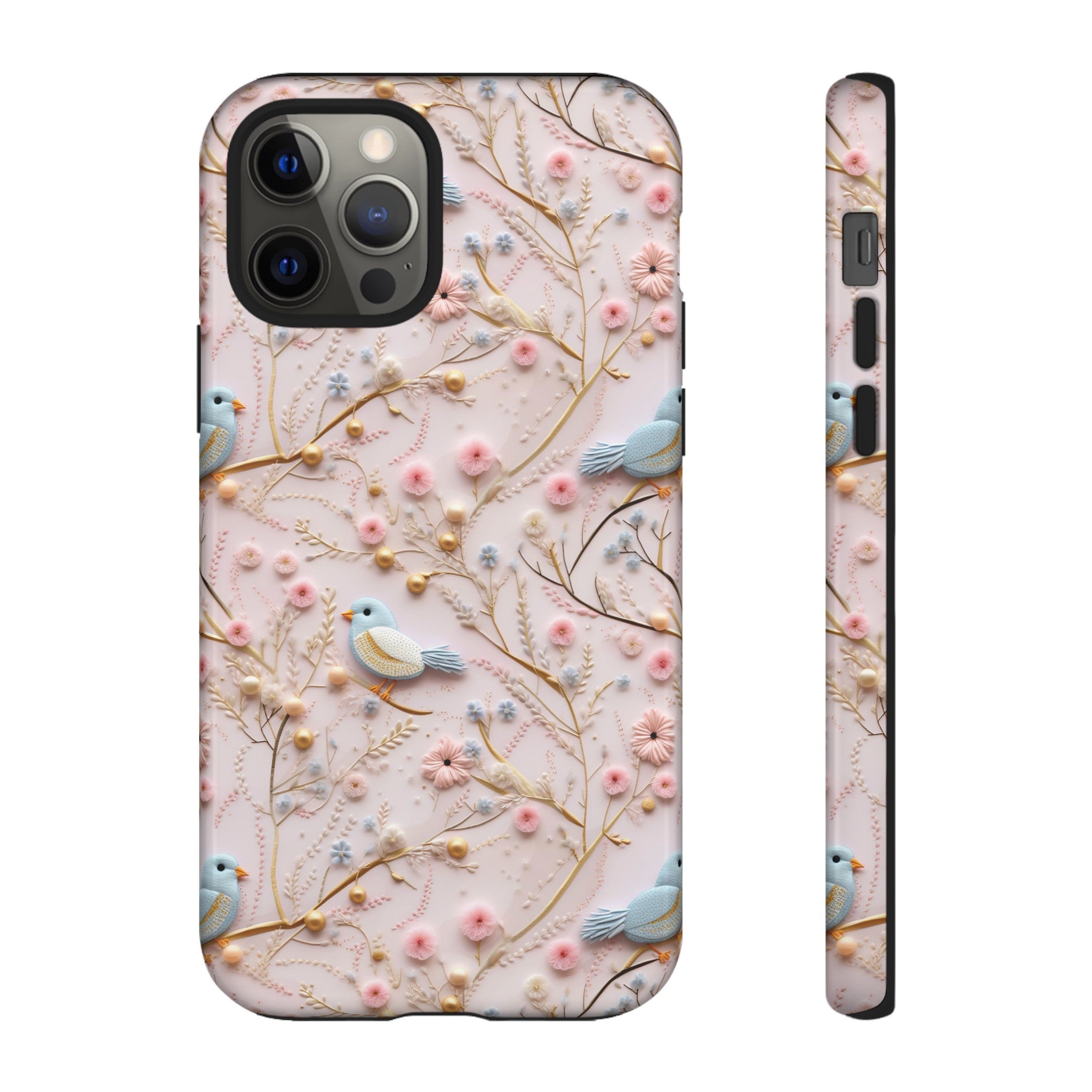 3D Birds Elegant Faux Flowers Phone Case Stylish & Durable for iPhone Samsung Gift iPhone 15, 14, 13 Samsung Pixel Gift for Mom Accessory Gift for Her