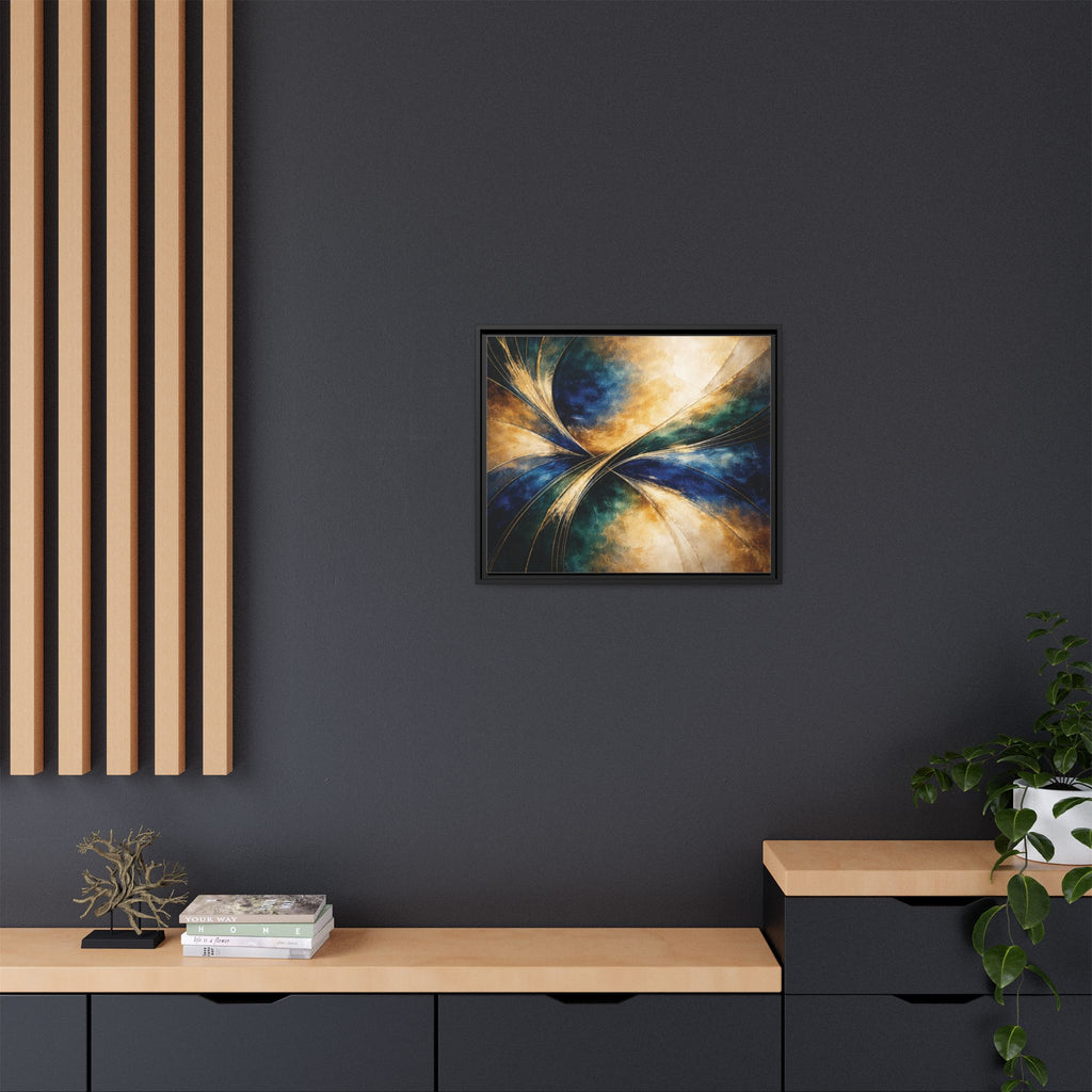 Gilded Convergence  Luxe NeoDeco Blue & Gold Abstract Wall Art Framed